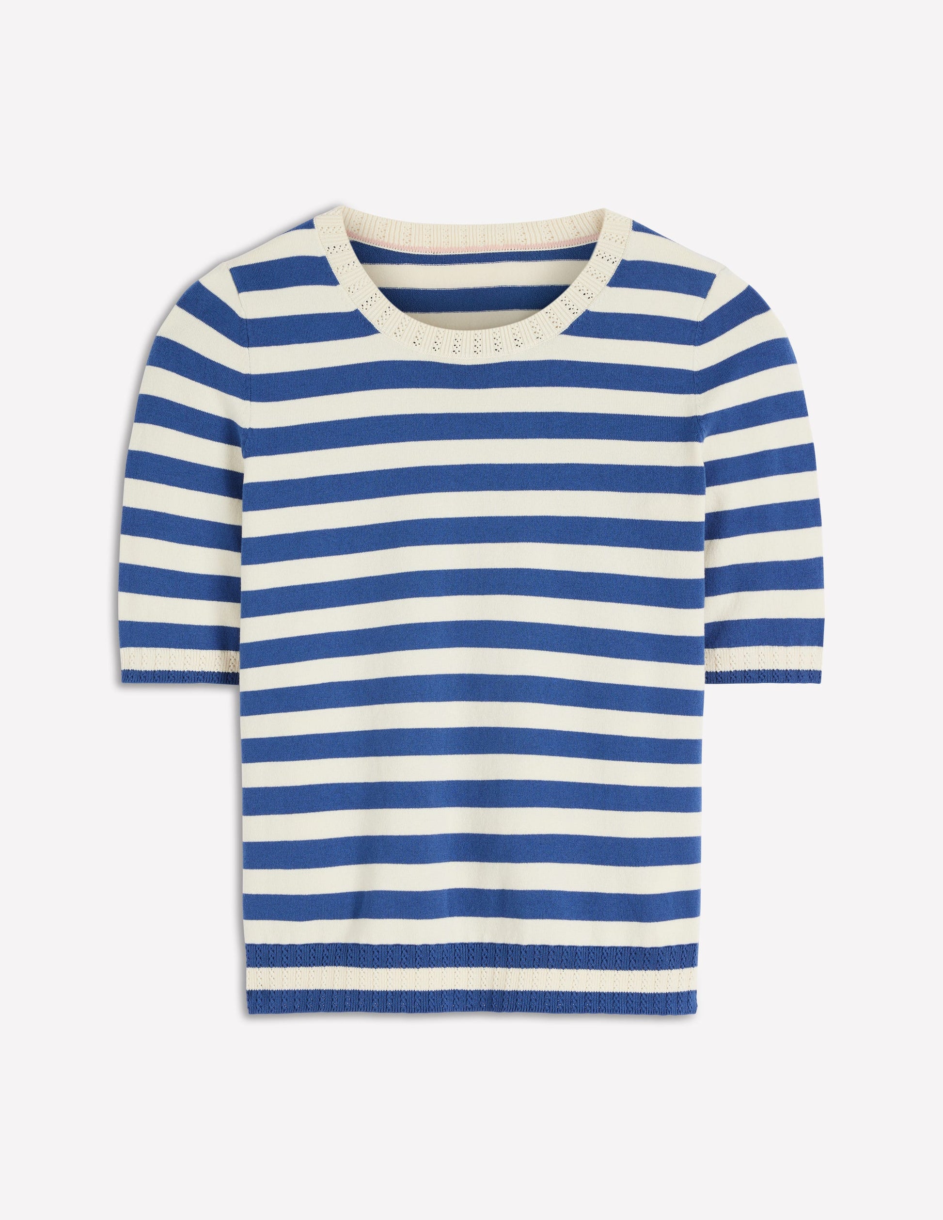 Emilia Cotton Crew T-shirt-Denim Blue/ Warm Ivory-5