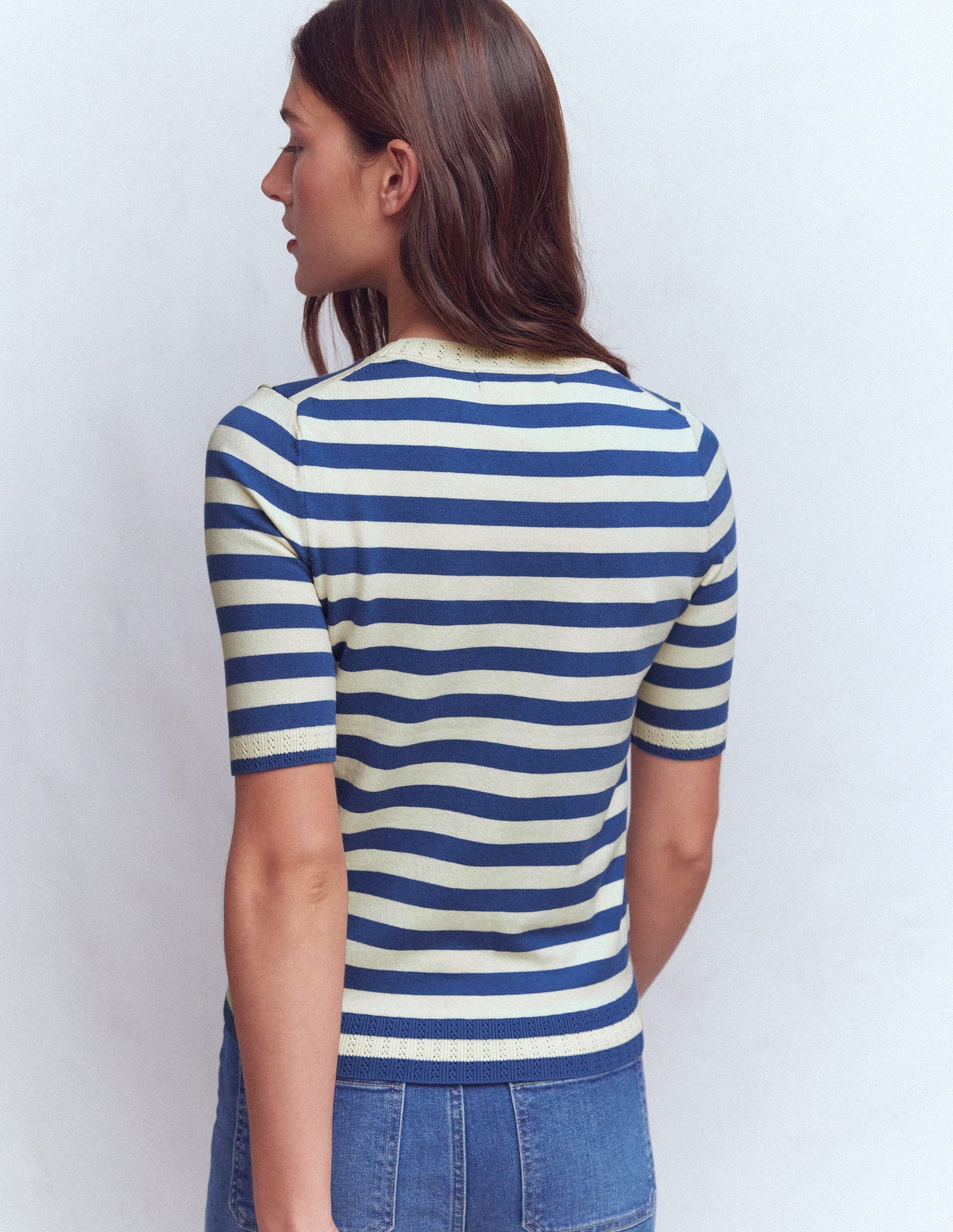 Emilia Cotton Crew T-shirt-Denim Blue/ Warm Ivory-3