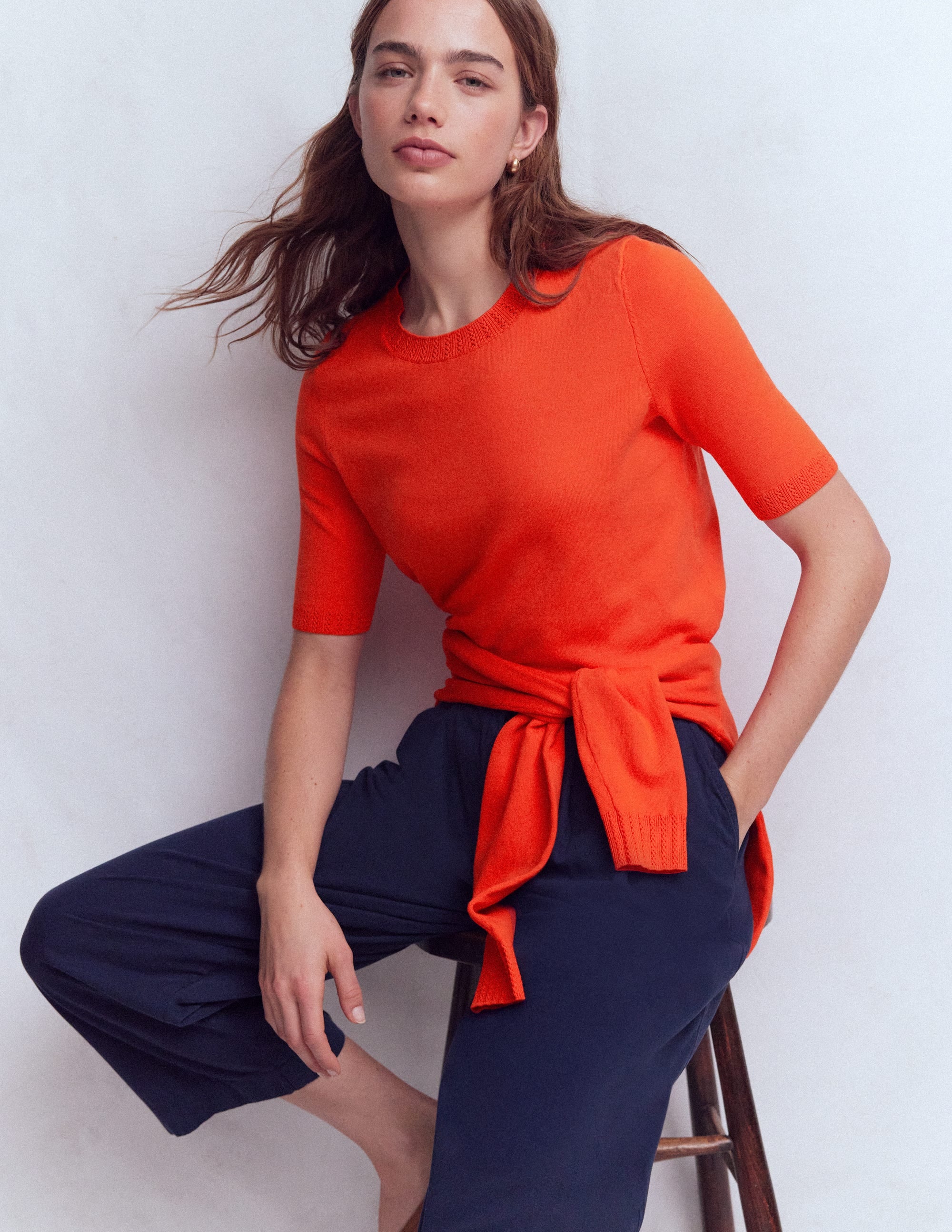 Emilia Cotton Crew T-shirt-Sunset Orange - Image 4