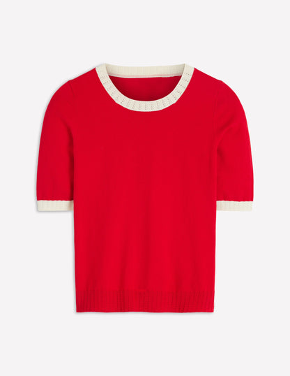 Emilia Cotton Crew T-shirt-Salsa Red, Ivory-5