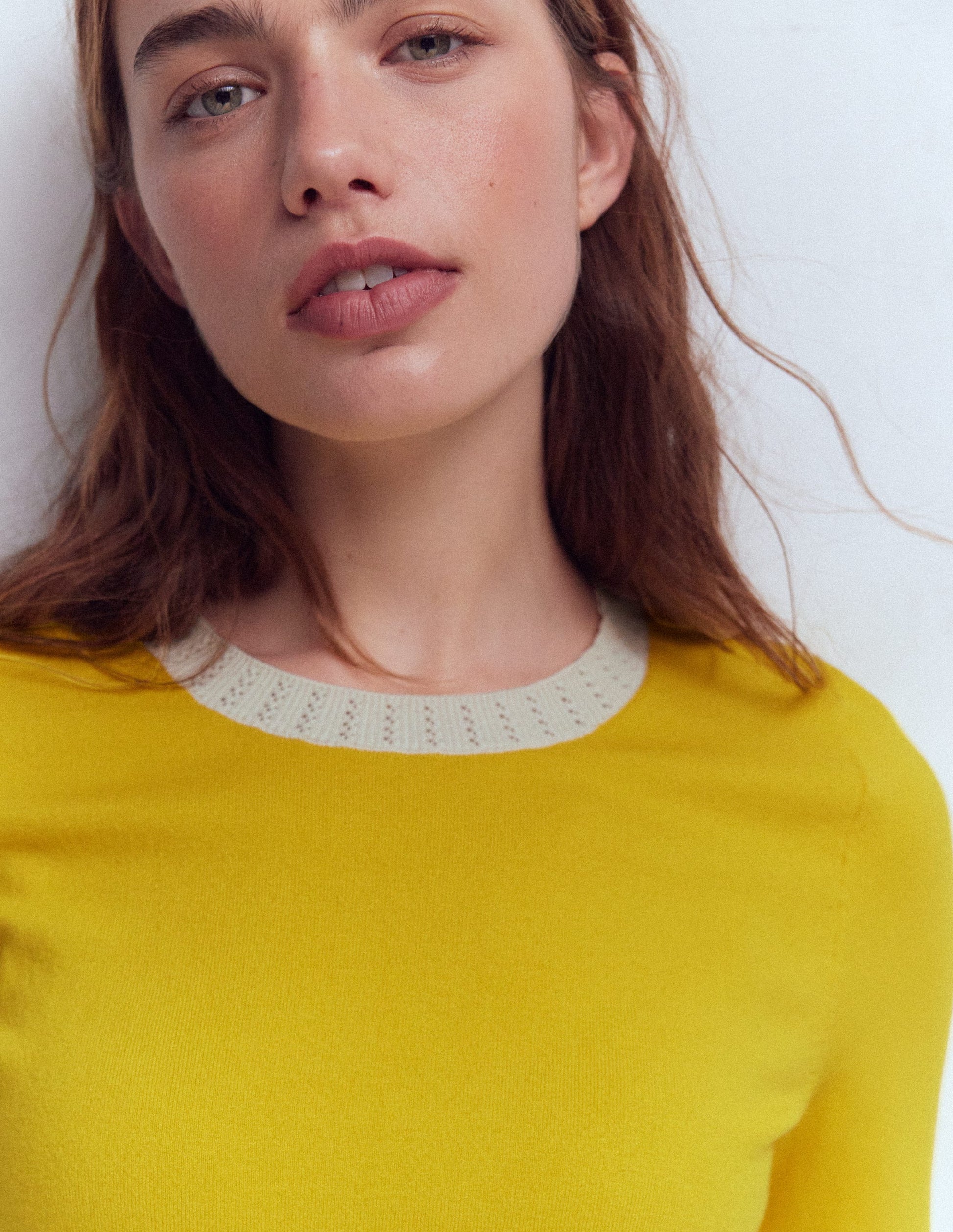 Emilia Cotton Crew T-shirt-Pineapple Yellow, Ivory-2