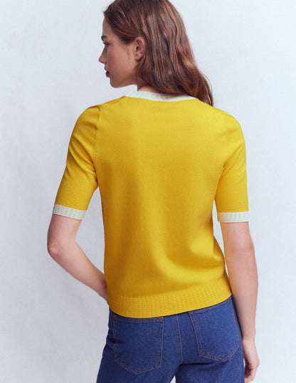 Emilia Cotton Crew T-shirt-Pineapple Yellow, Ivory-3