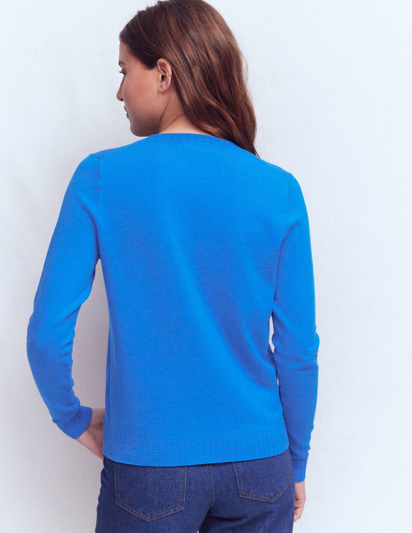 Emilia Cotton Crew Cardigan-Kingfisher Blue