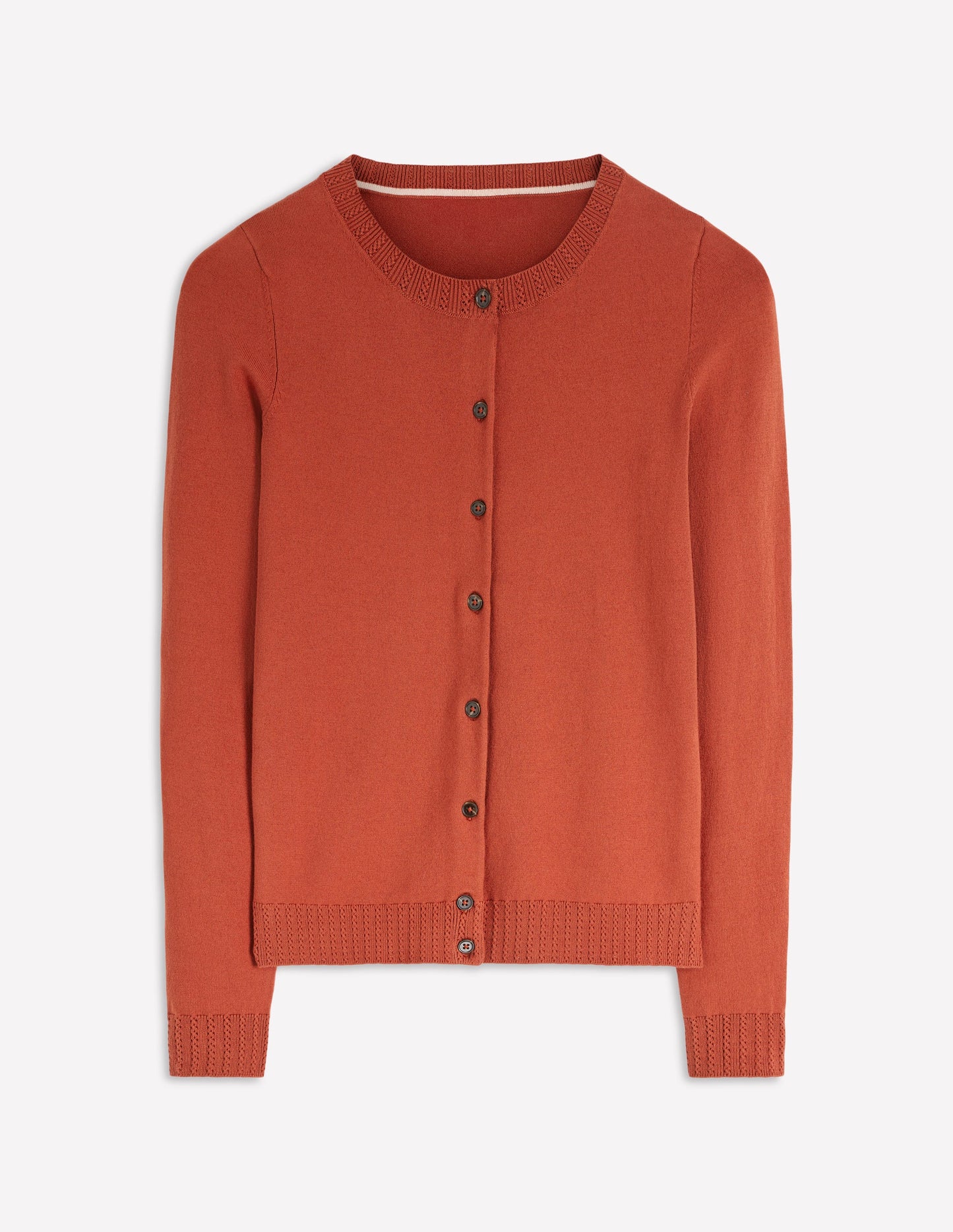 Emilia Cotton Crew Cardigan-Roasted Chestnut Brown