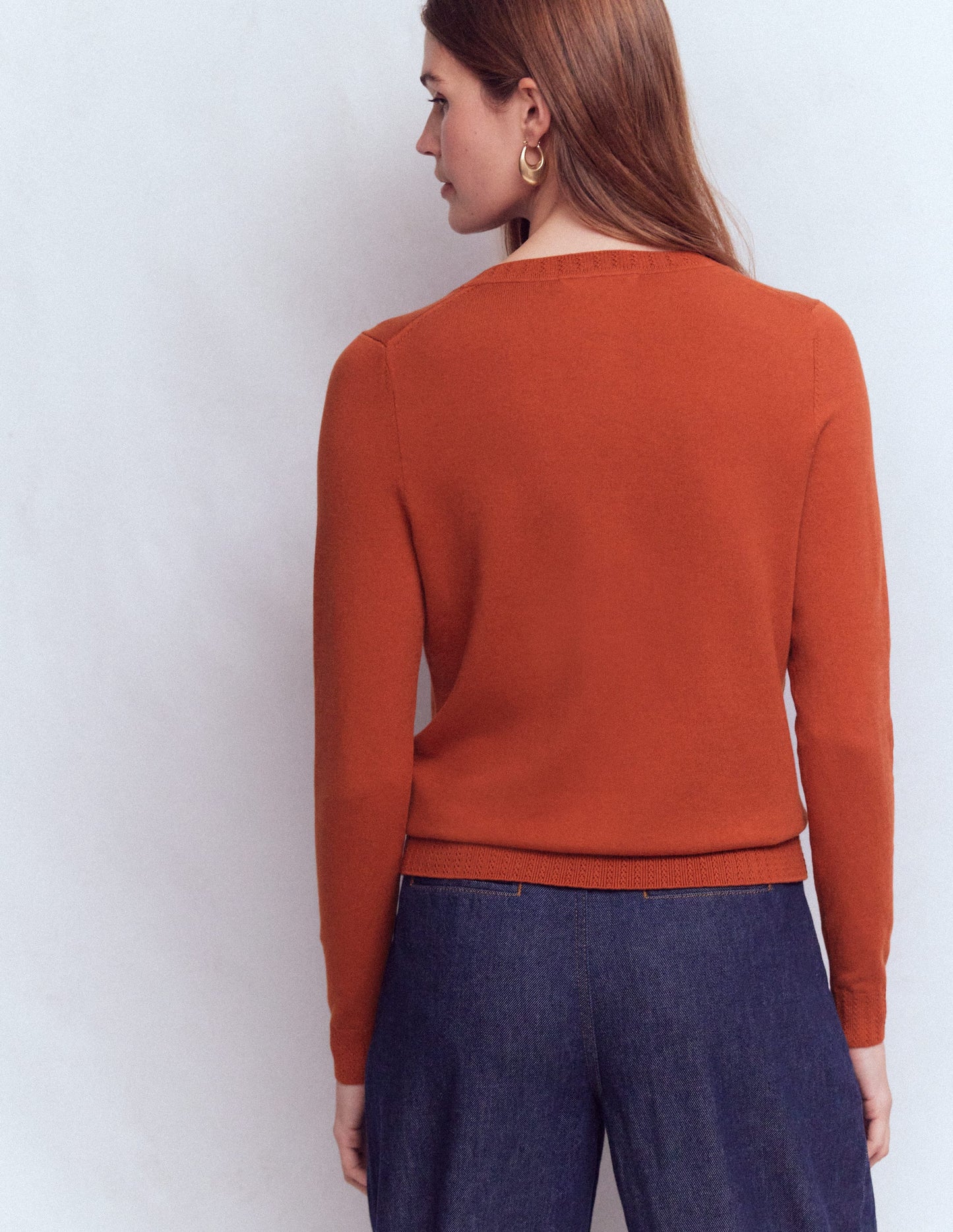 Emilia Cotton Crew Cardigan-Roasted Chestnut Brown