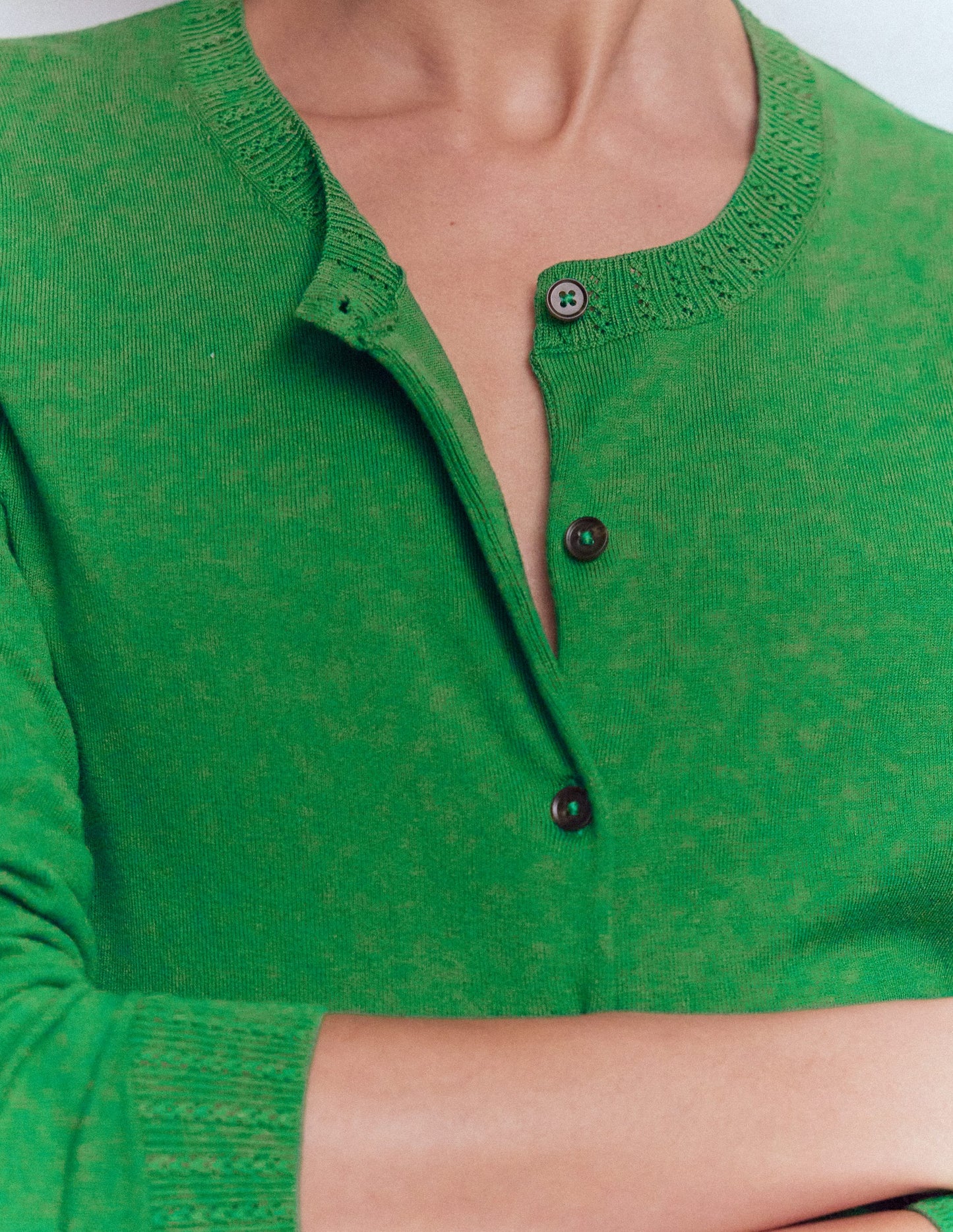 Emilia Cotton Crew Cardigan-Rich Emerald