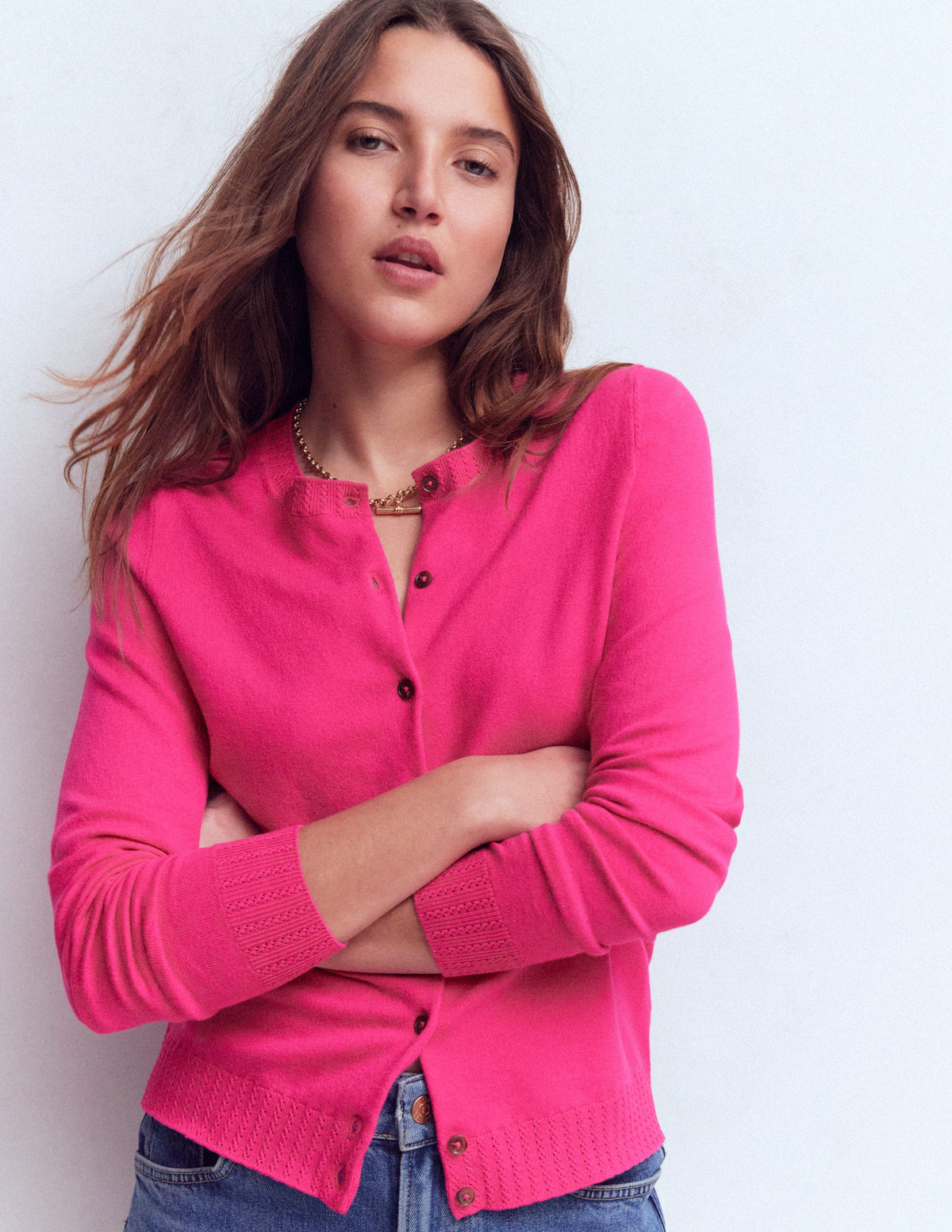 Emilia Cotton Crew Cardigan-Pink Peony - Image 1