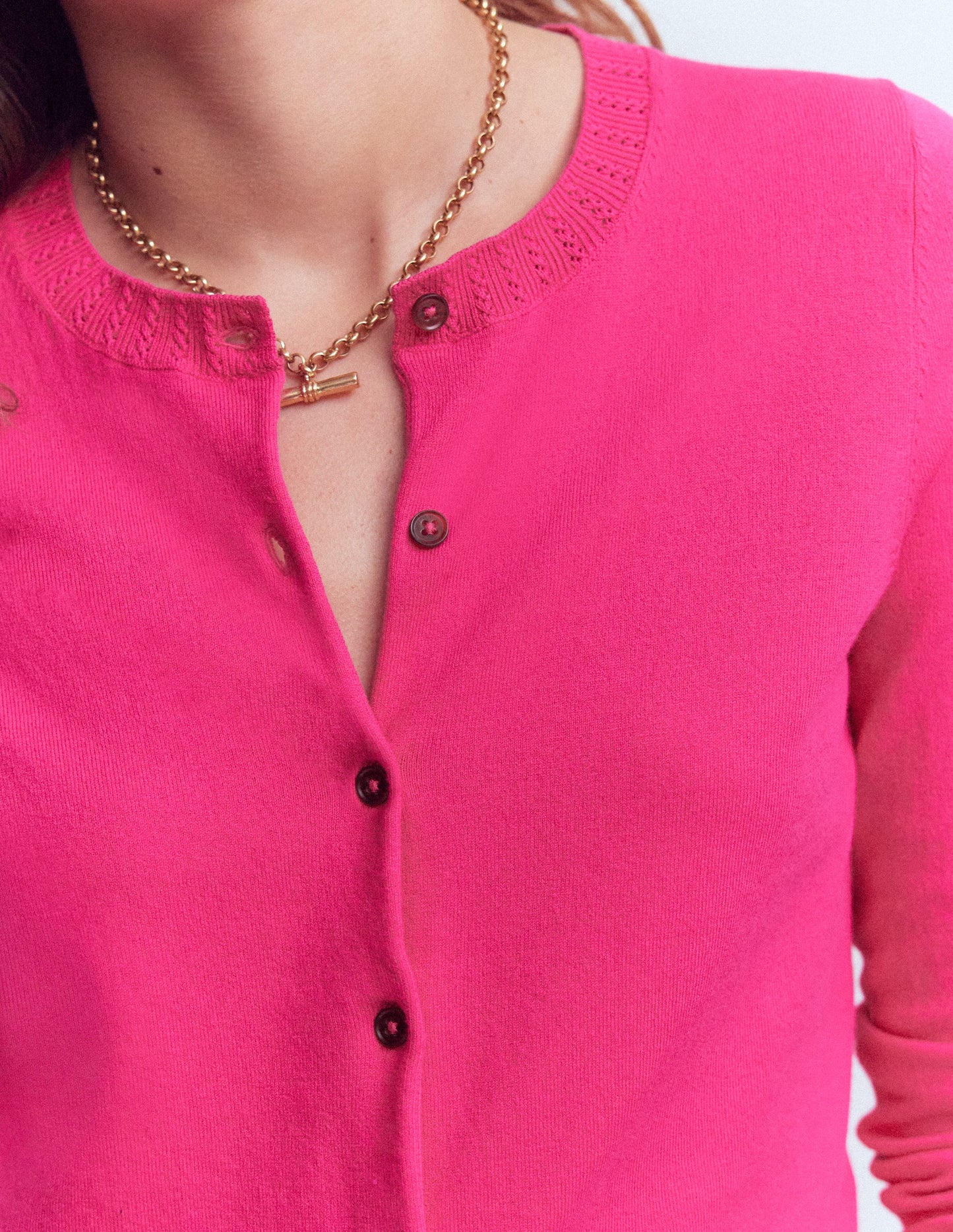 Emilia Cotton Crew Cardigan-Pink Peony