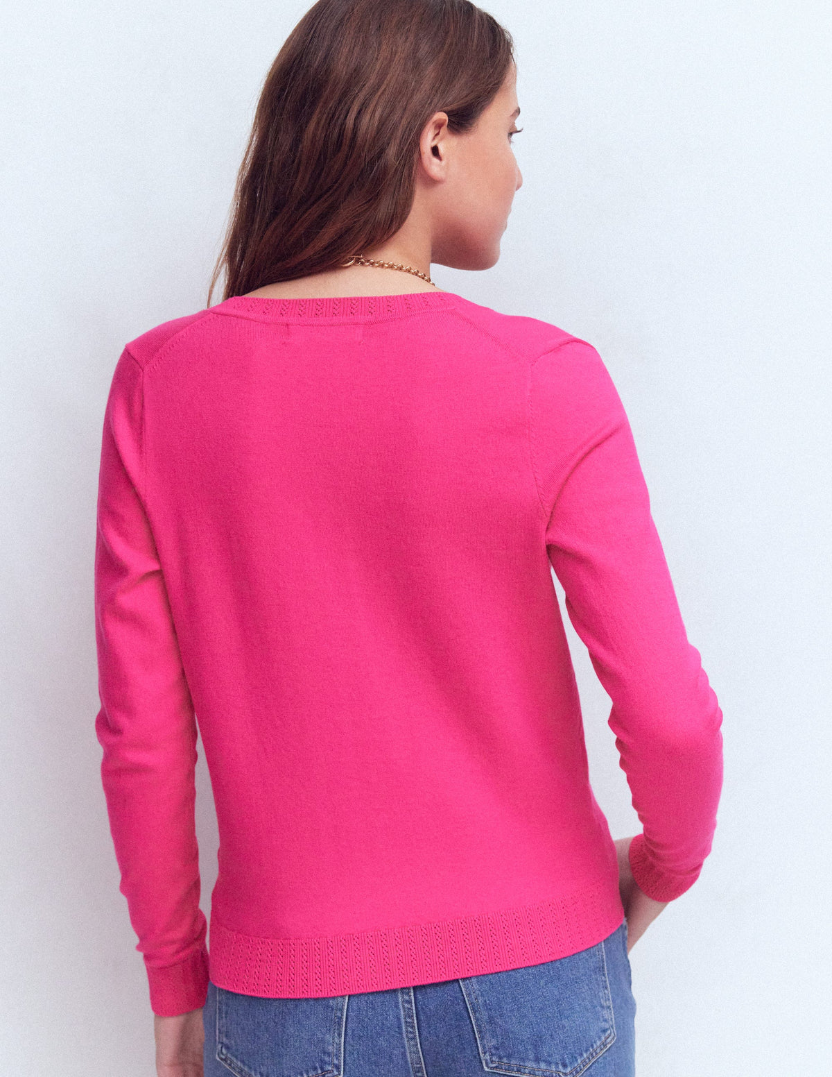Emilia Cotton Crew Cardigan-Pink Peony - Image 3