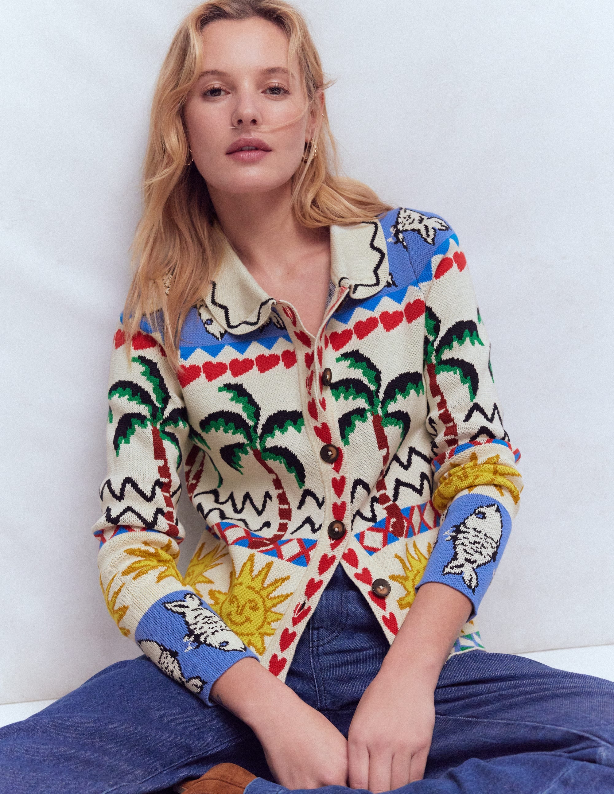 Jacquard Knitted Shacket-Warm Ivory, Novelty - Image 1