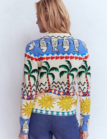 Jacquard Knitted Shacket-Warm Ivory, Novelty-3