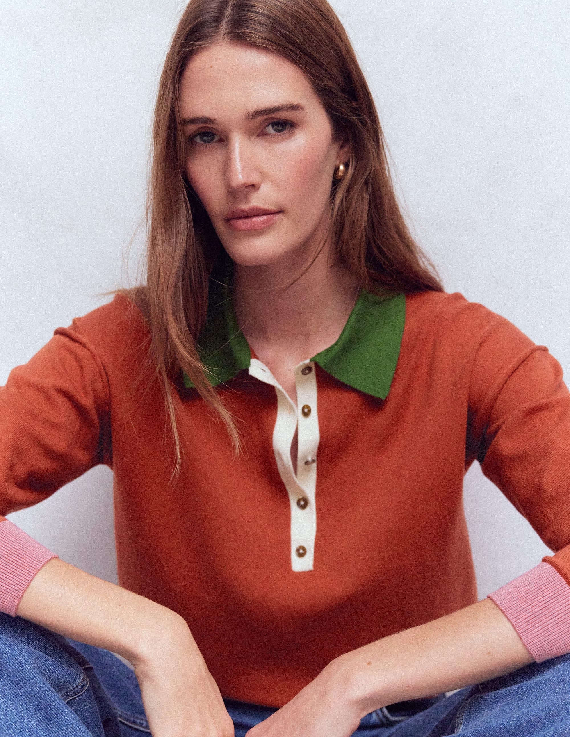 Lara Cotton Henley Jumper-Barn Red - Image 1