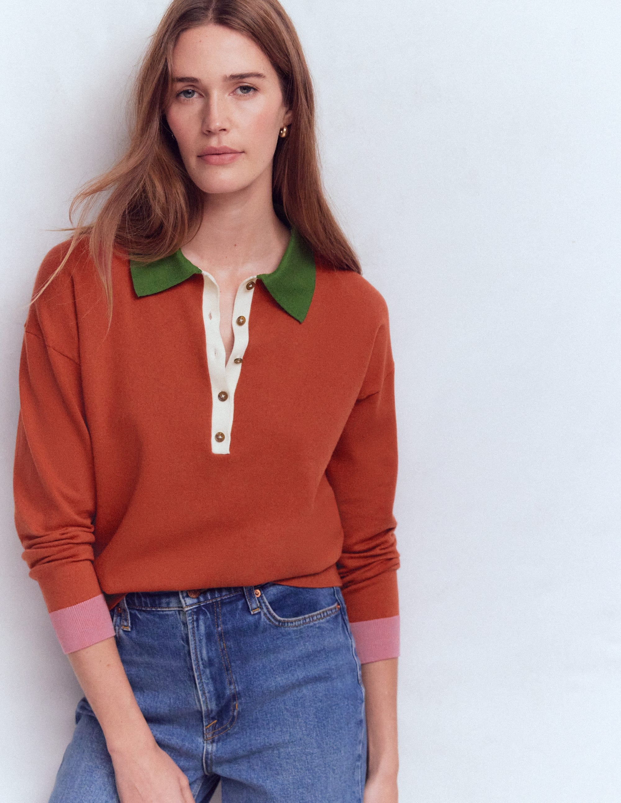 Lara Cotton Henley Jumper-Barn Red - Image 5