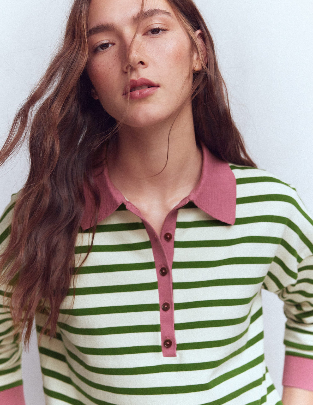Lara Cotton Henley Jumper-Warm Ivory, Courtyard Stripe - Image 2