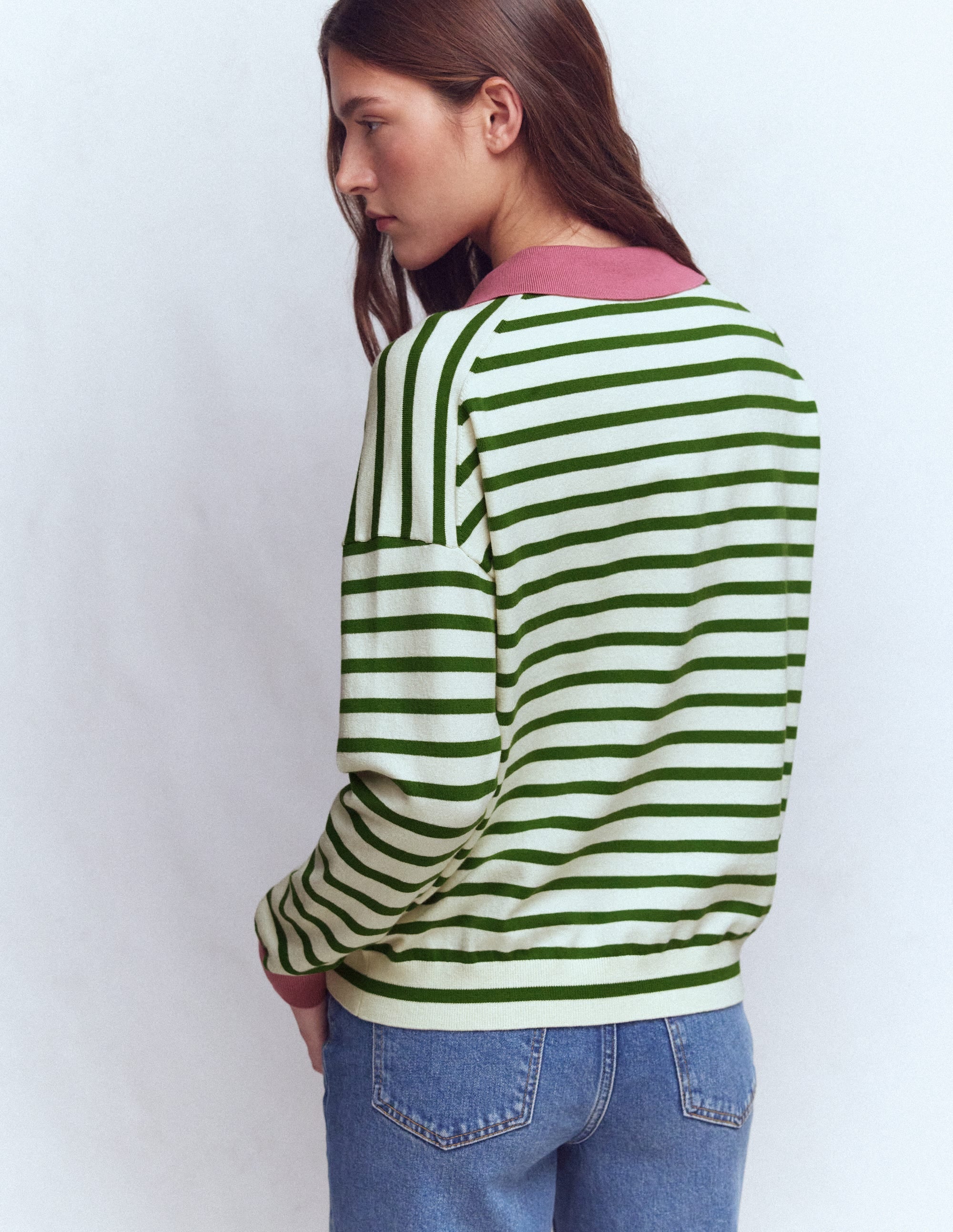 Lara Cotton Henley Jumper-Warm Ivory, Courtyard Stripe - Image 3