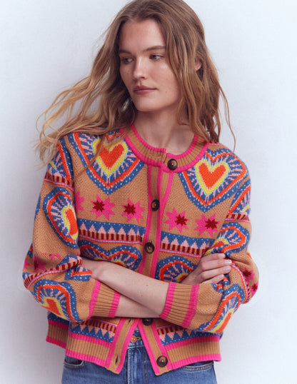 Abi Jacquard Cardigan-Camel Melange, Hearts-2