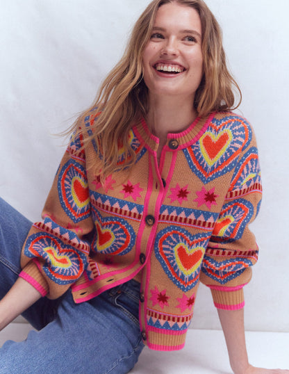 Abi Jacquard Cardigan-Camel Melange, Hearts-4