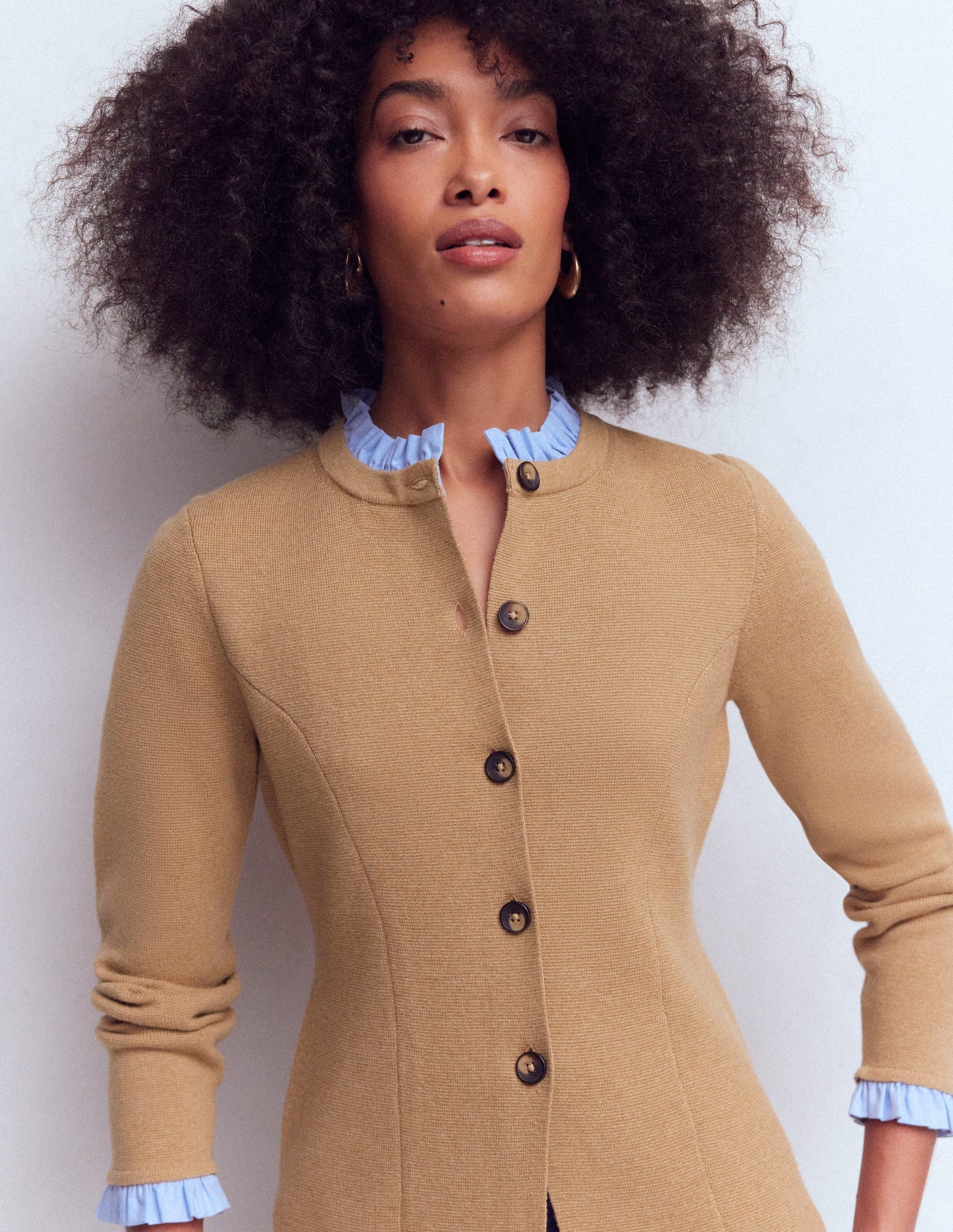 Joanna Fitted Knitted Jacket-Camel Melange