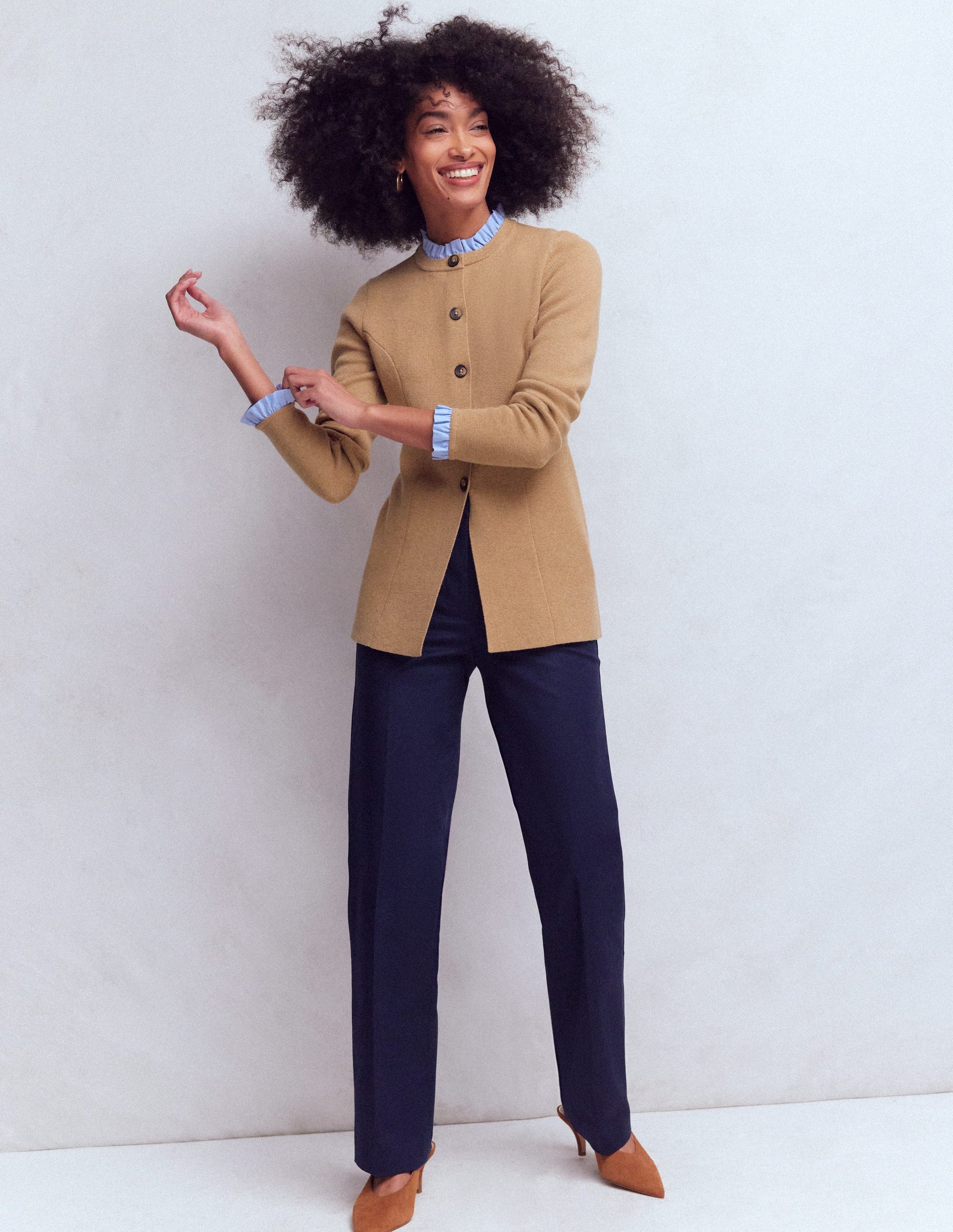 Joanna Fitted Knitted Jacket-Camel Melange-5