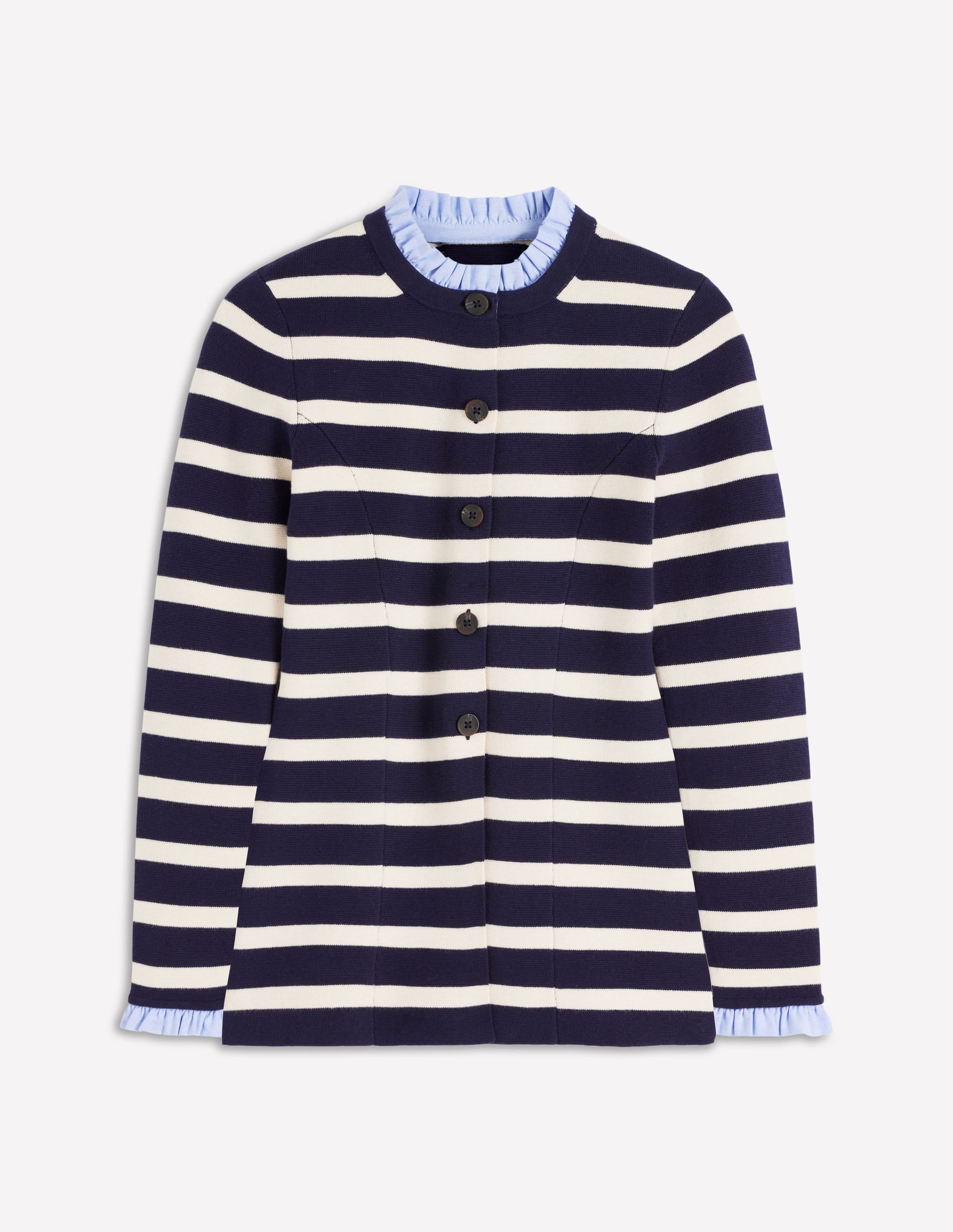 Joanna Fitted Knitted Jacket-Navy/ Warm Ivory Stripe - Image 6
