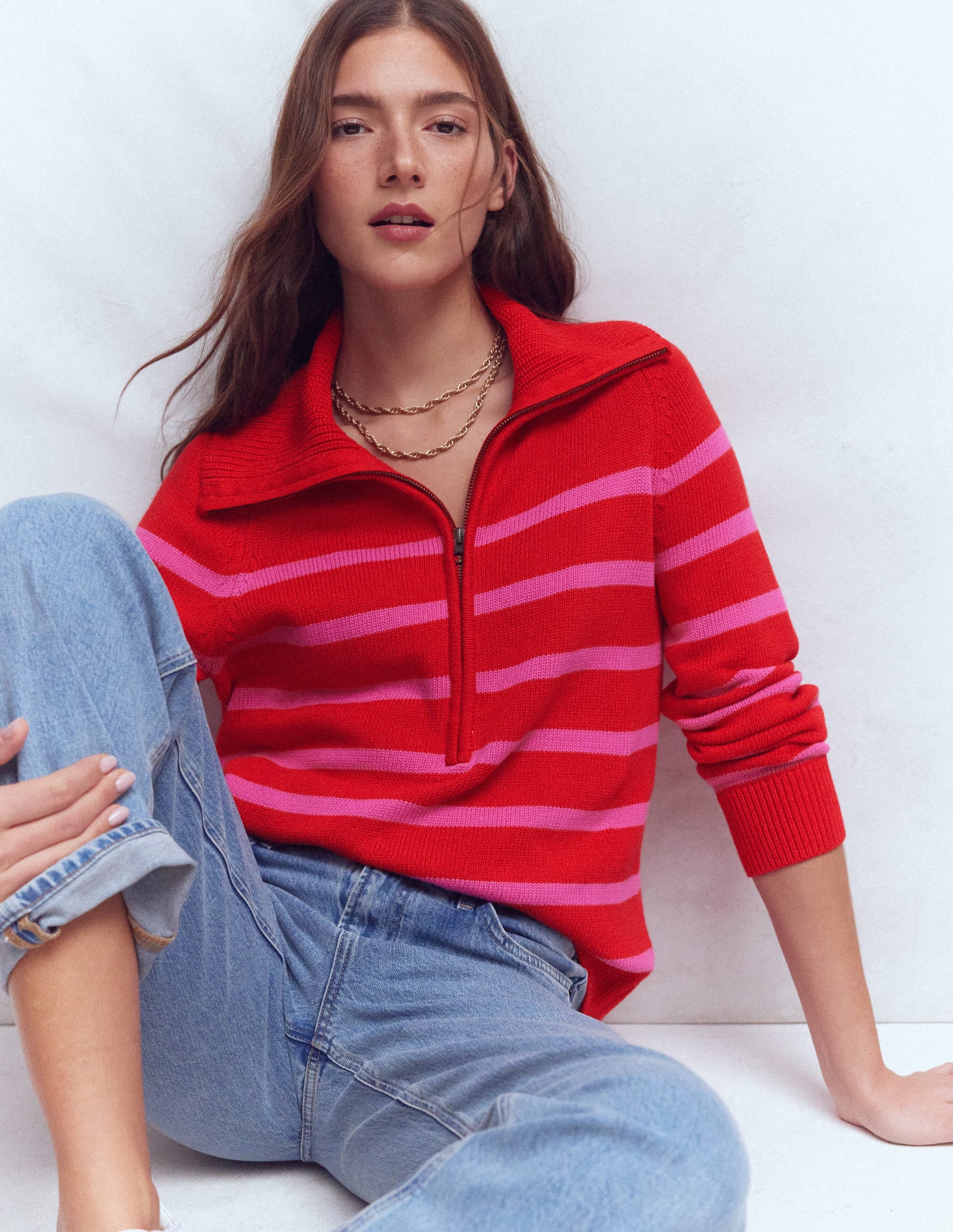 Lucy Half Zip Jumper-Pink/ Red - Image 1