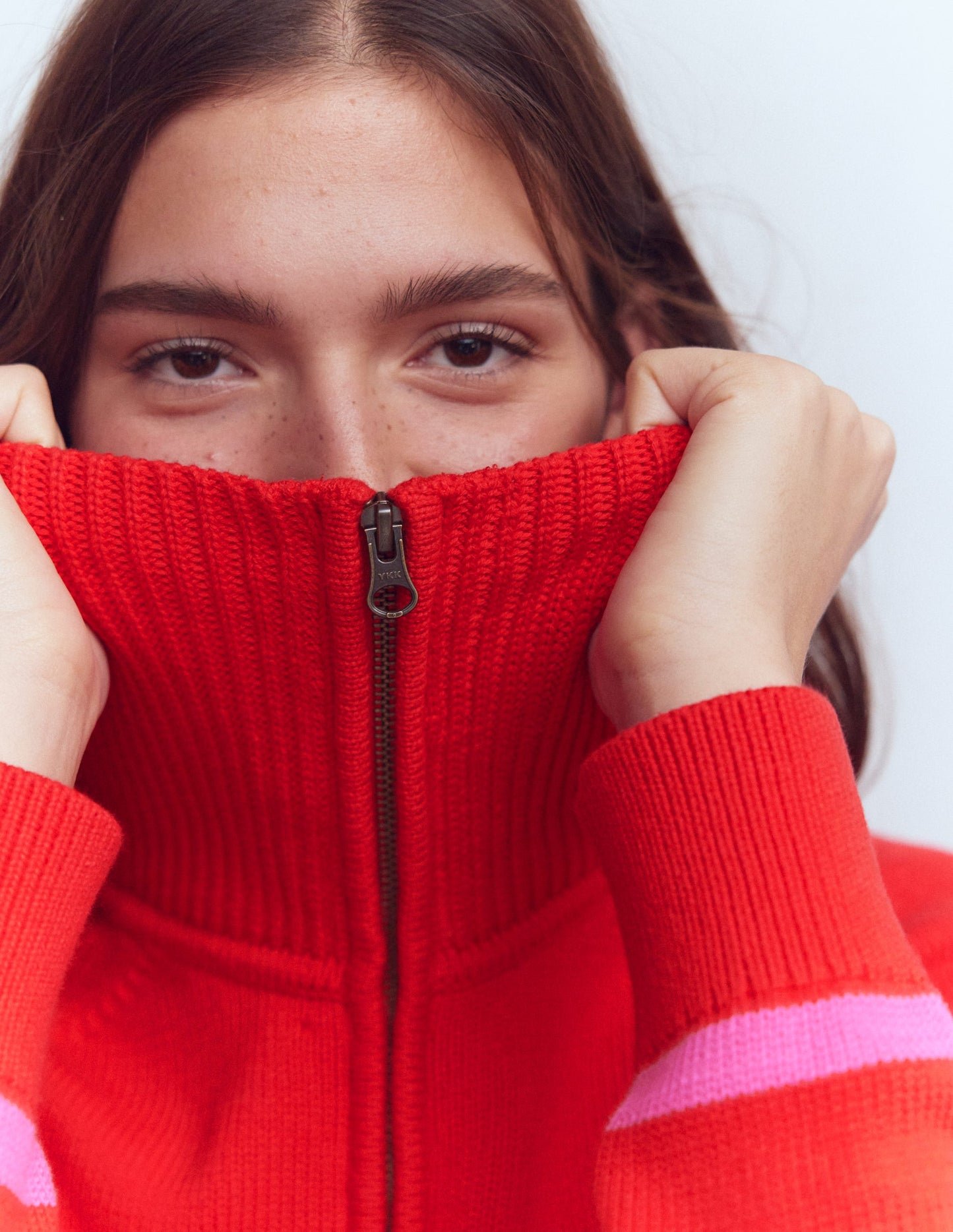 Lucy Half-zip Jumper-Pink/ Red