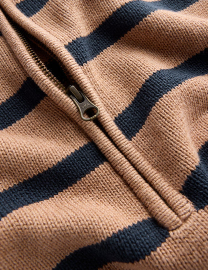 Lucy Half-zip Jumper-Camel Melange, Navy Stripe-7