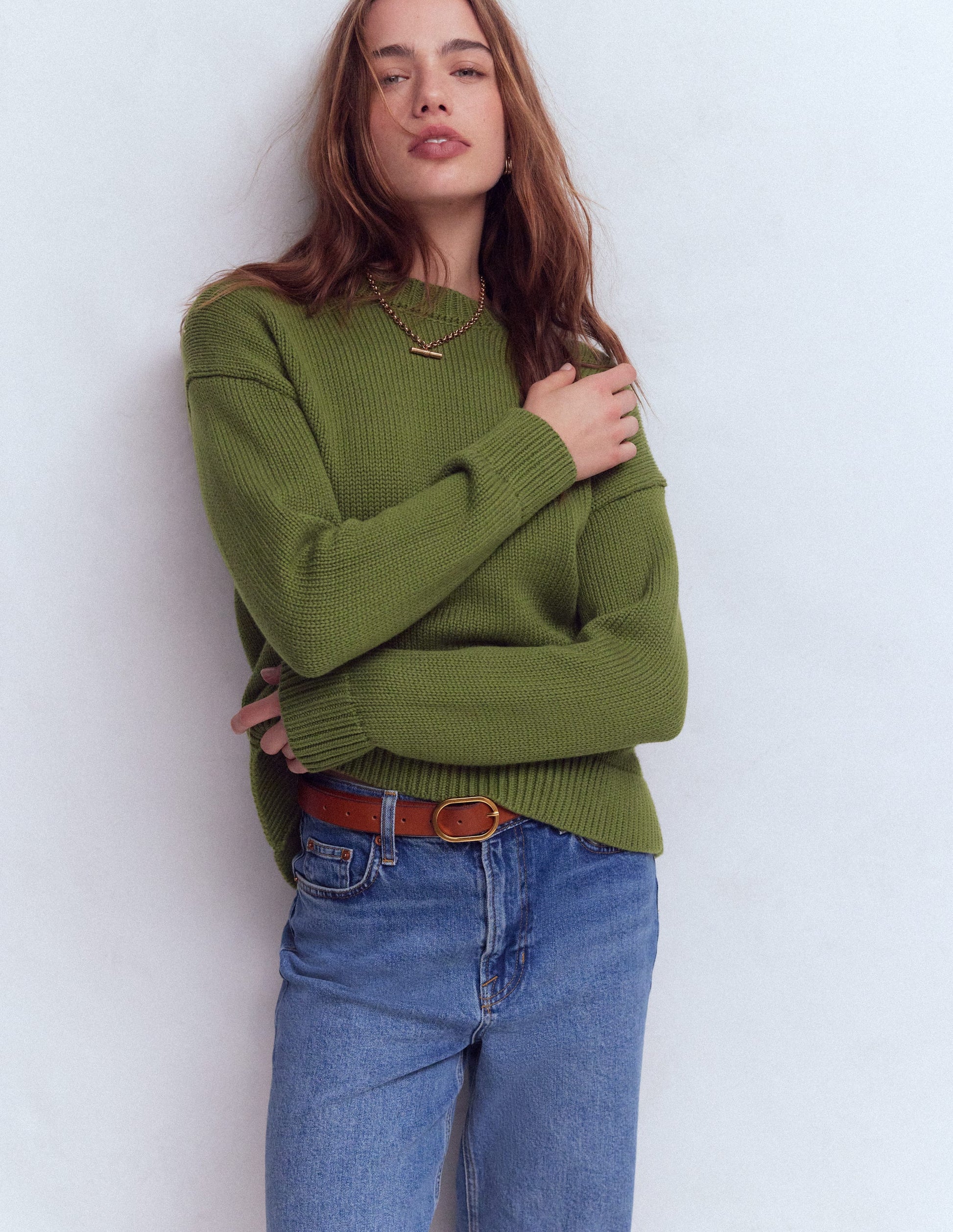 Lucy Oversized Cotton Jumper-Promenade Green-1