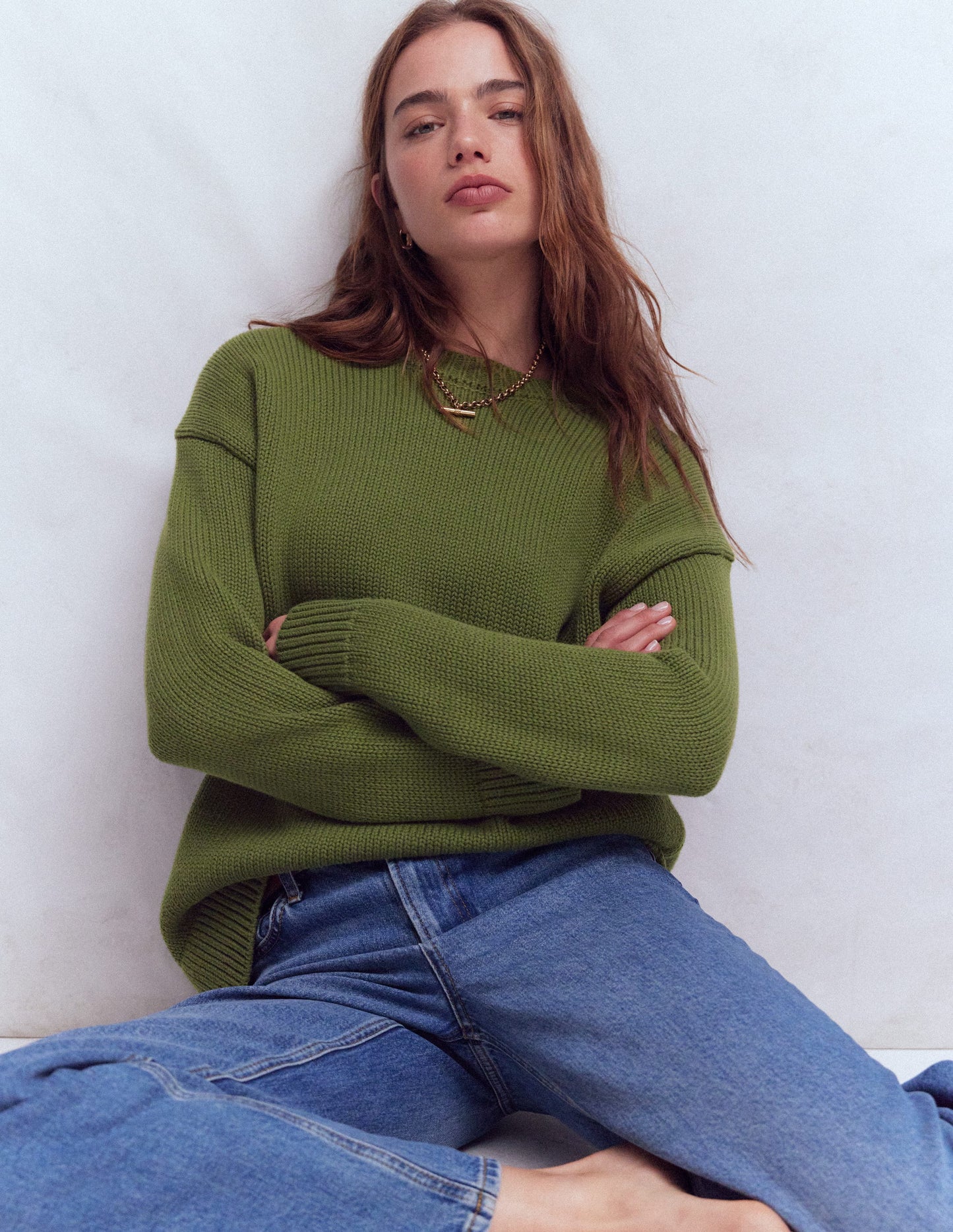 Lucy Oversized Cotton Jumper-Promenade Green