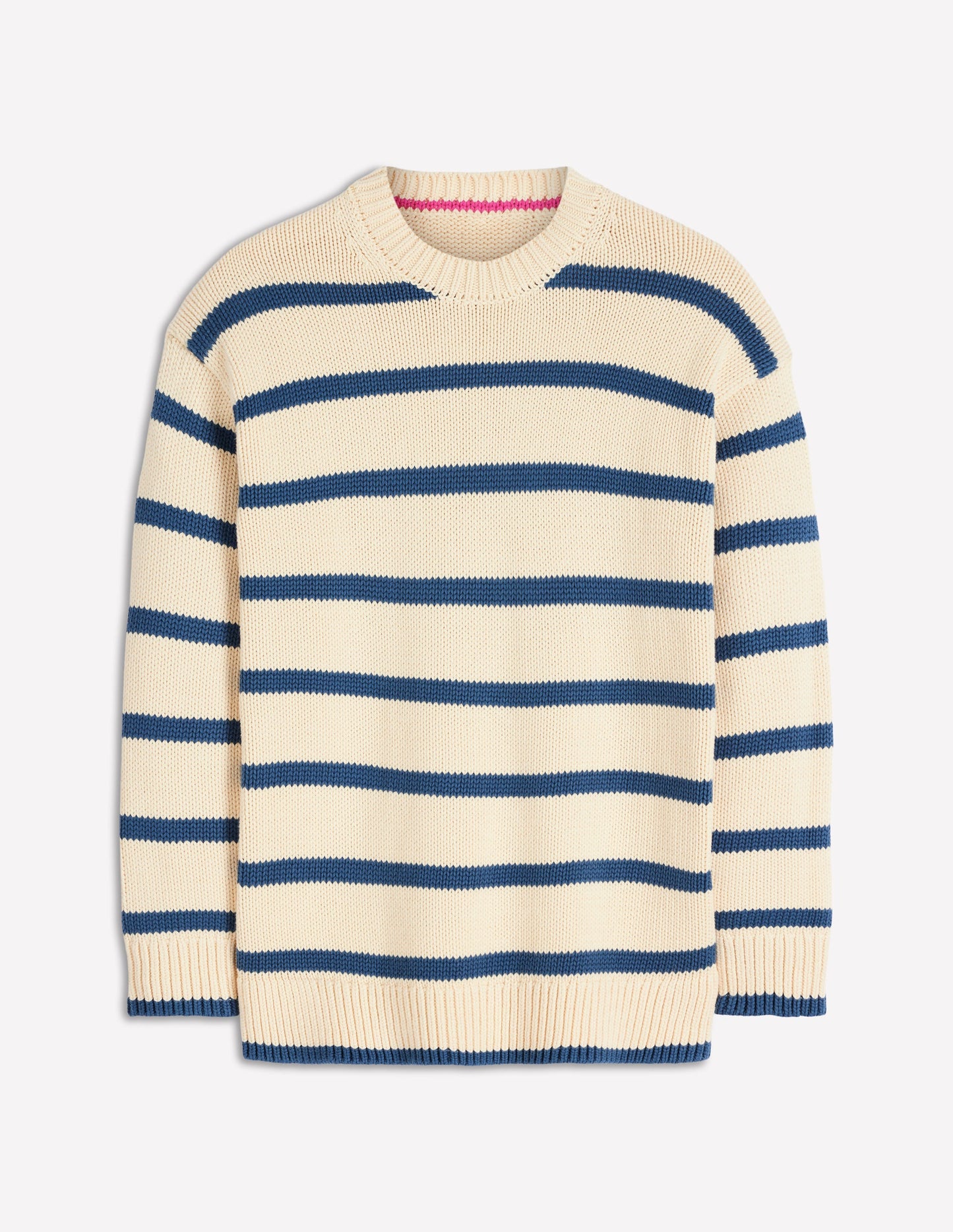 Lucy Oversized Cotton Jumper-Almond Milk/ Denim Blue Stripe