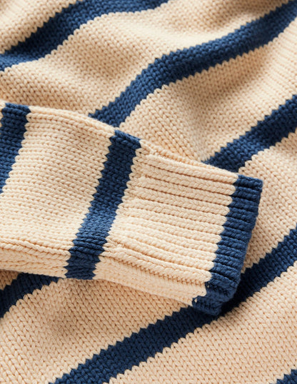 Lucy Oversized Cotton Jumper-Almond Milk/ Denim Blue Stripe-8