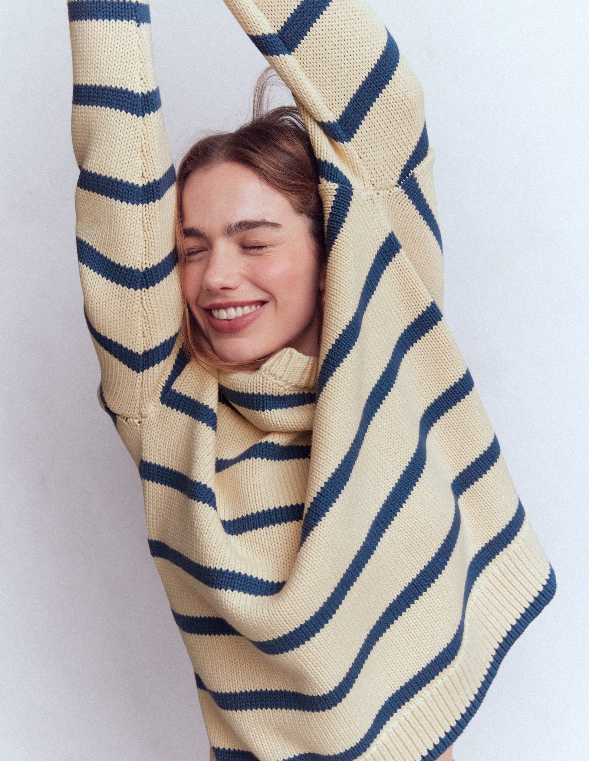 Lucy Oversized Cotton Jumper-Almond Milk/ Denim Blue Stripe-6