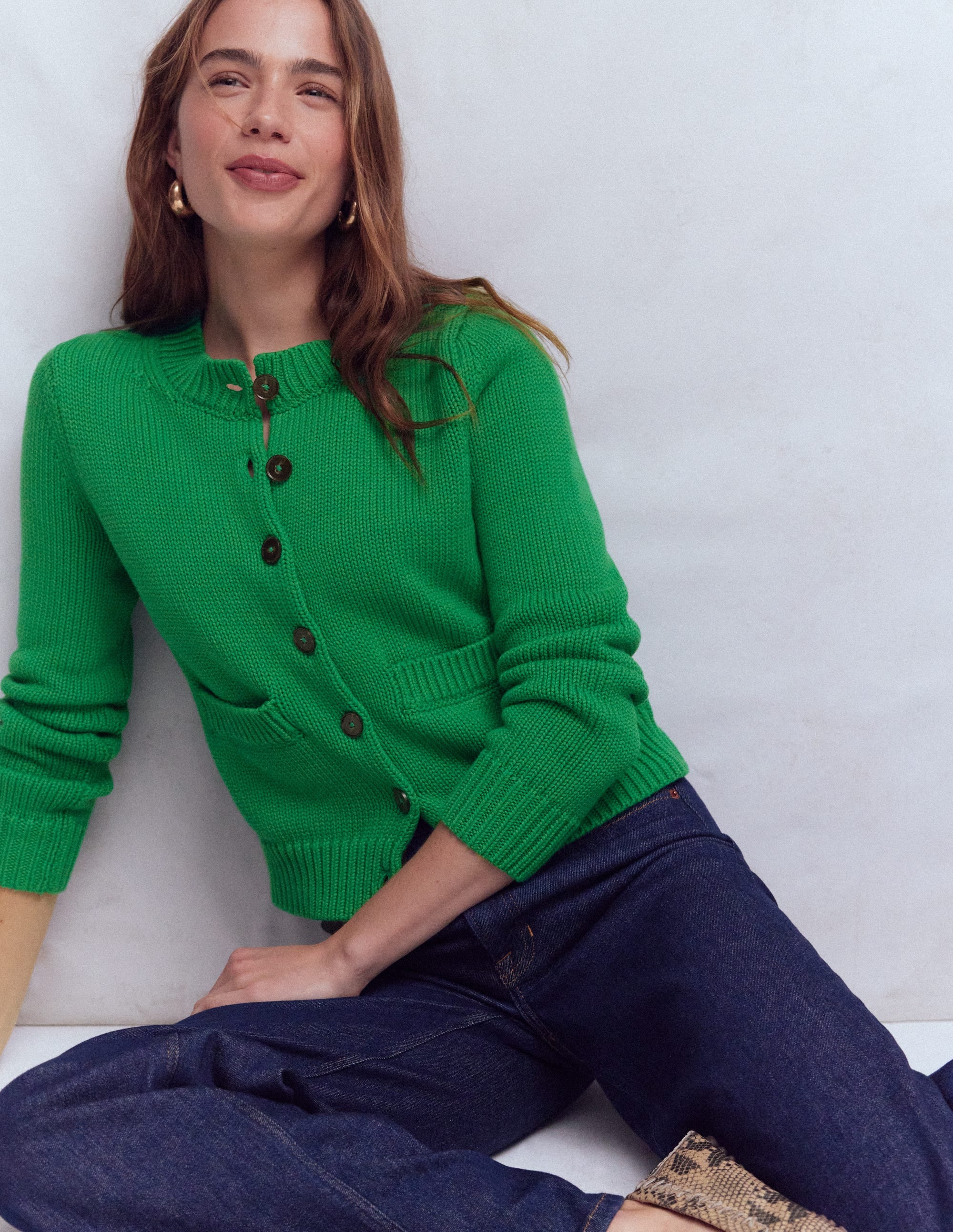 Lucy Chunky Cotton Cardigan-Rich Emerald - Image 1