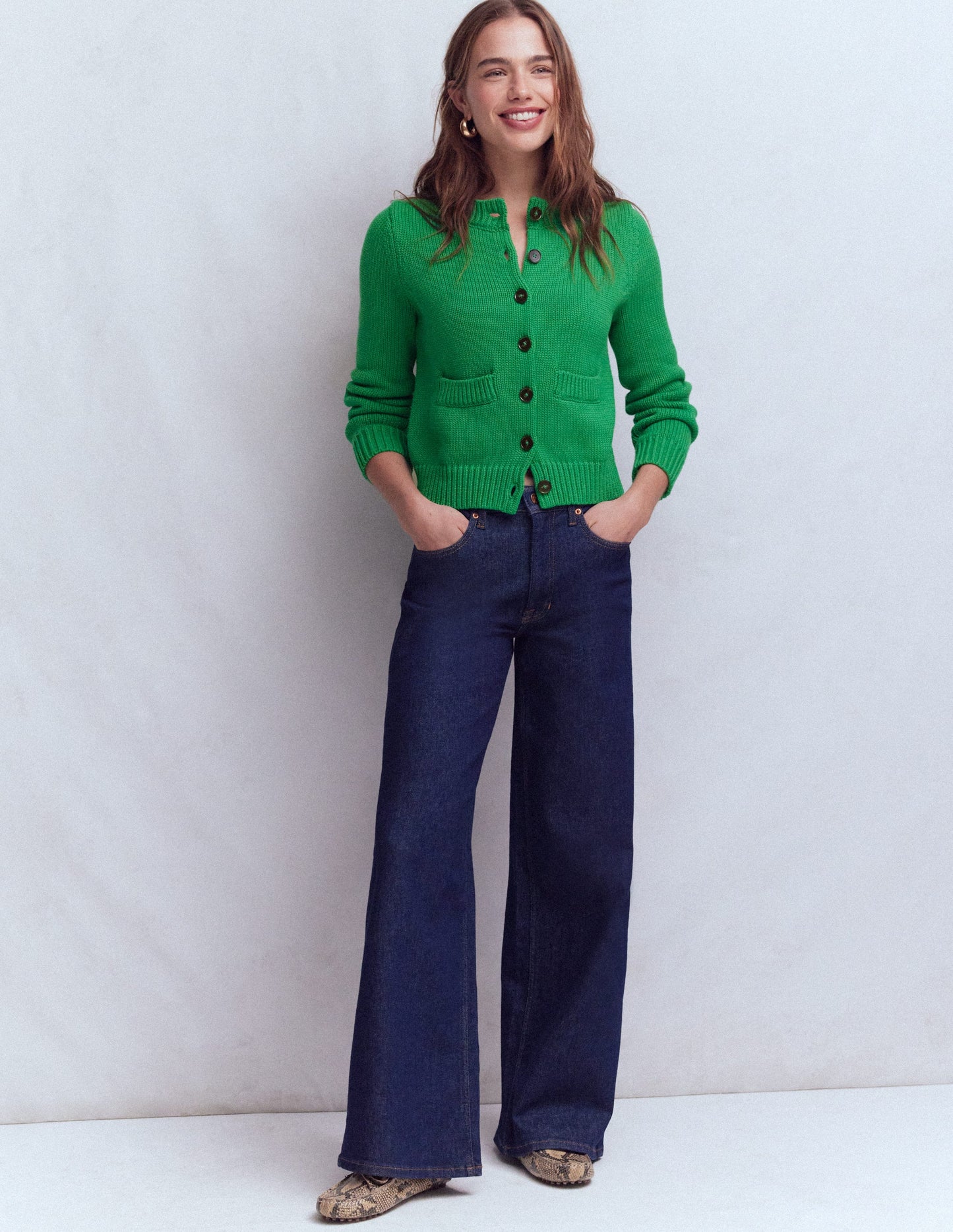 Lucy Chunky Cotton Cardigan-Rich Emerald