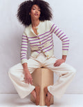Lucy Chunky Cotton Cardigan-Warm Ivory/ Mulberry Purple