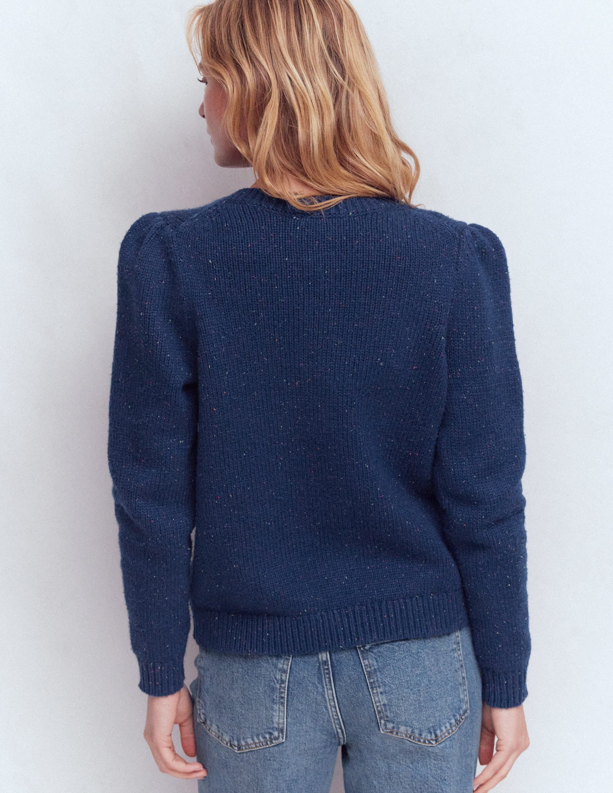 Davina Puff Sleeve Cardigan-Blue, Nep - Image 3