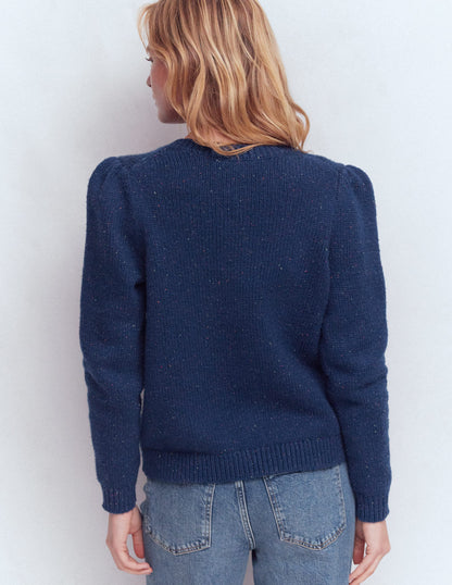 Davina Puff Sleeve Cardigan-Blue, Nep-3