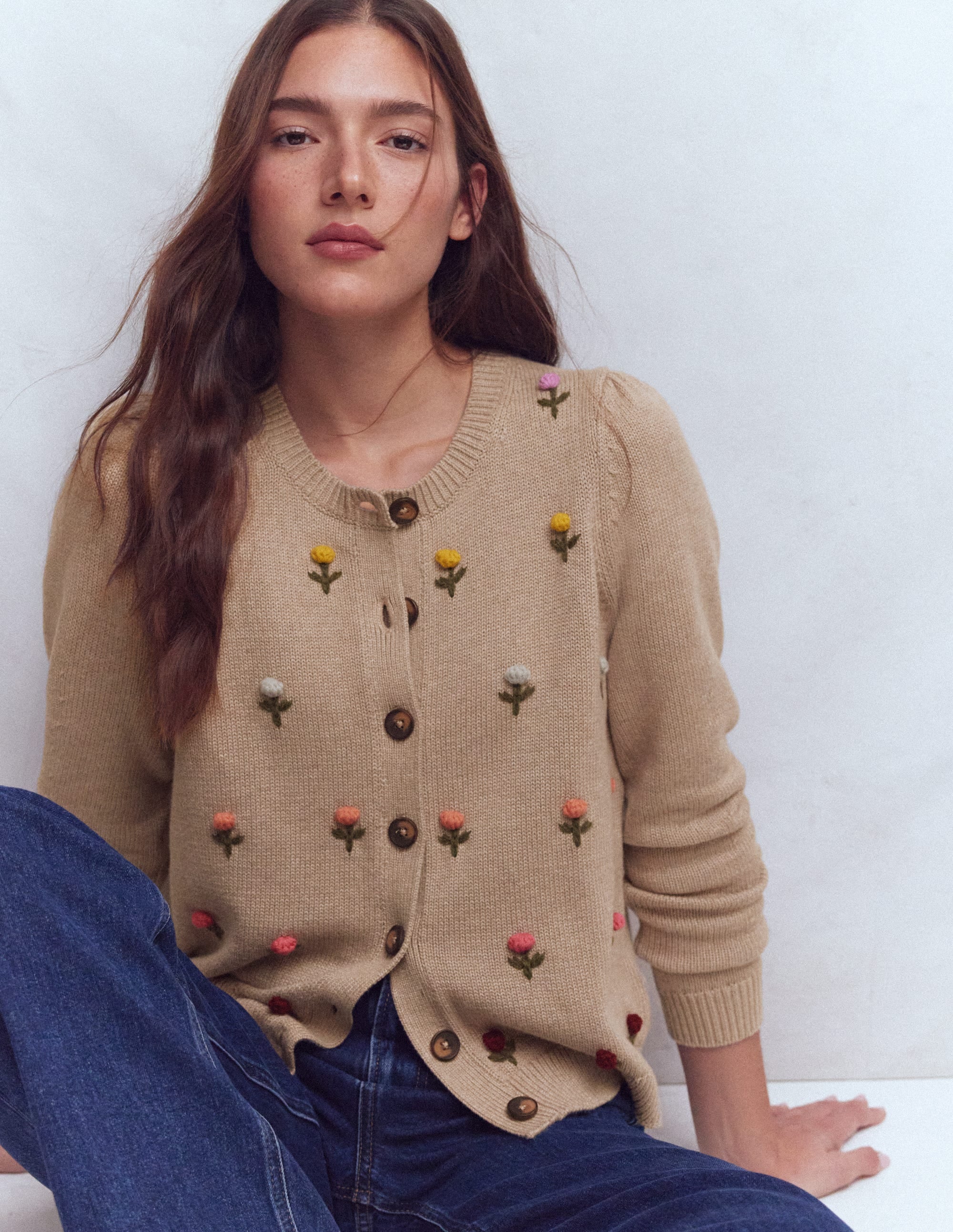 Davina Puff Sleeve Cardigan-Chinchilla Embroidery - Image 1