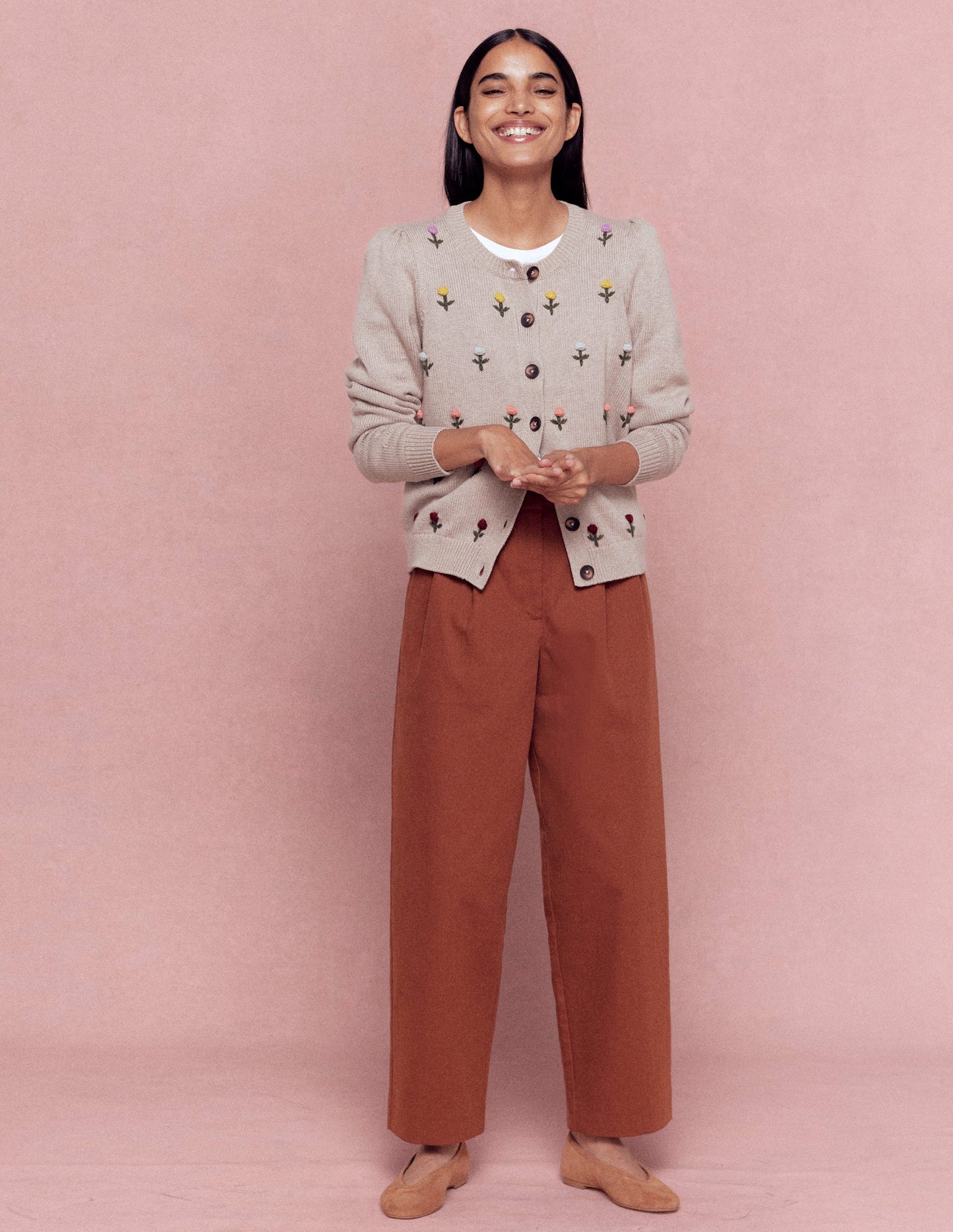 Davina Puff Sleeve Cardigan-Chinchilla Embroidery