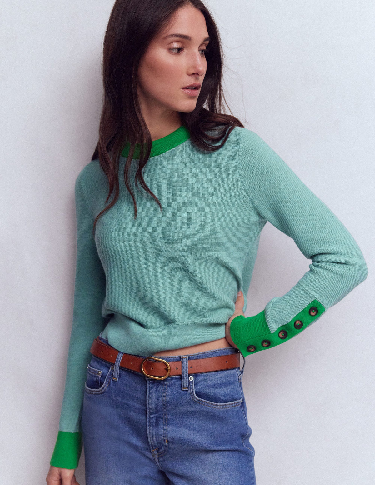 Grace Colour Block Jumper-Cloudy Jade Blue - Image 1