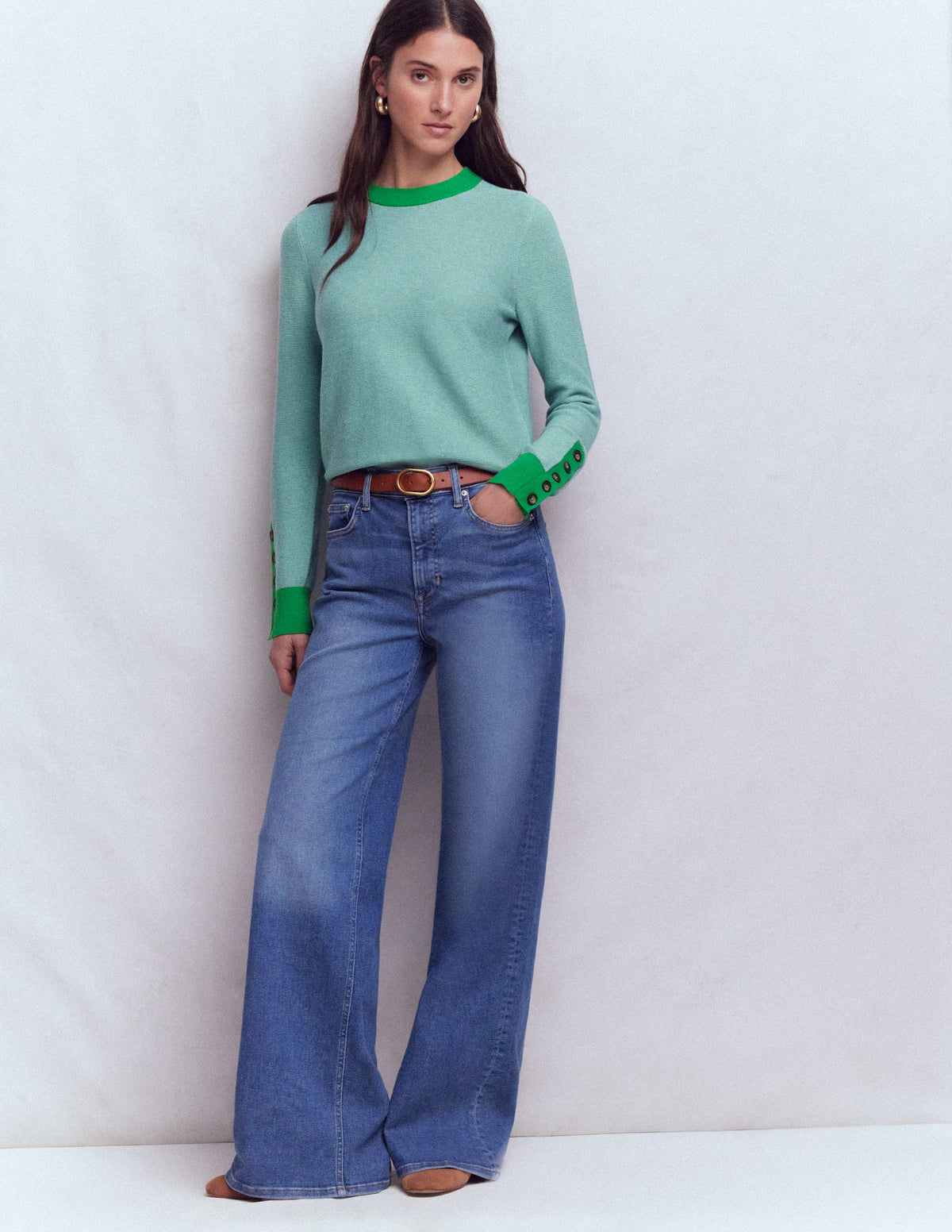 Grace Colour Block Jumper-Cloudy Jade Blue - Image 4