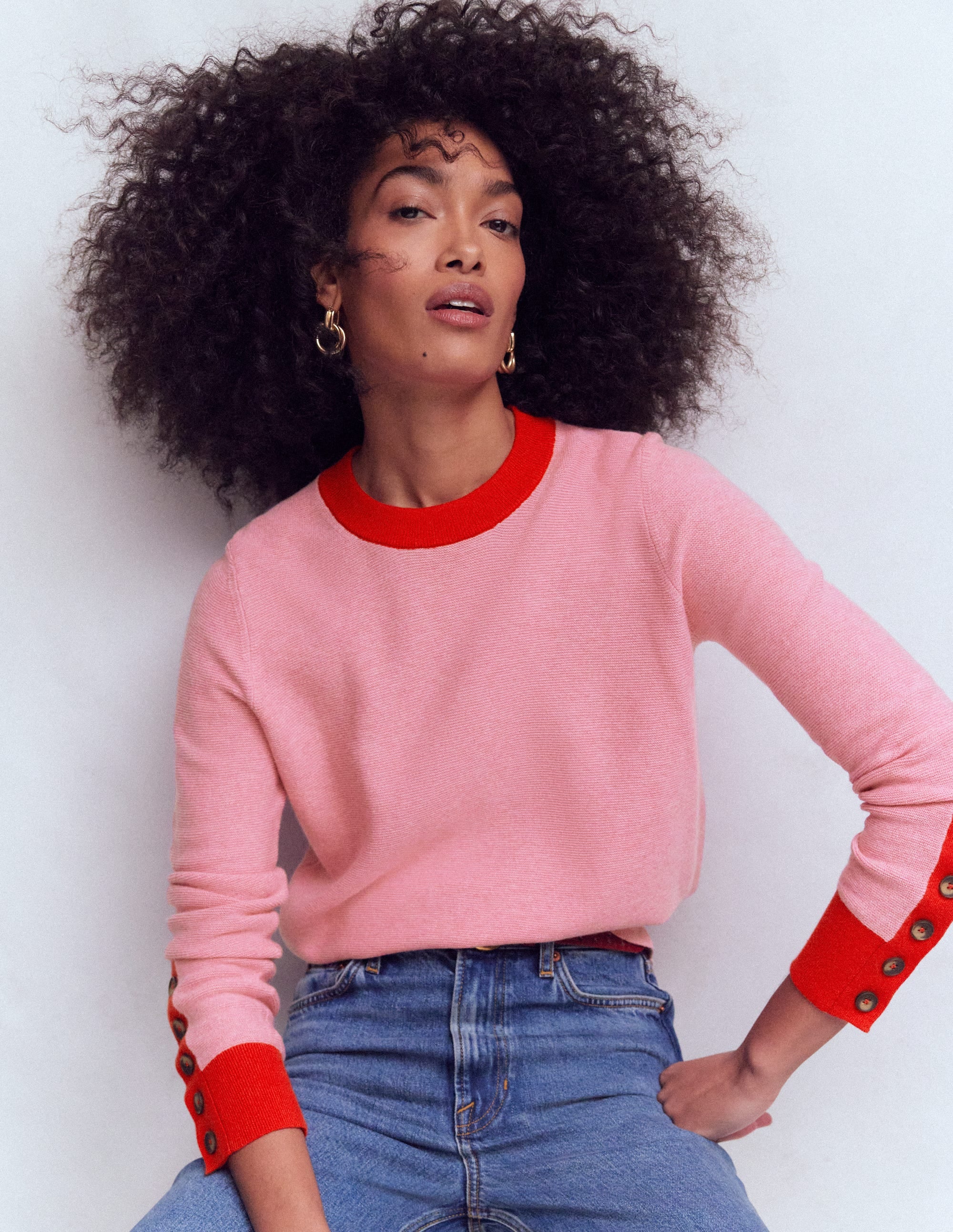 Grace Colour Block Jumper-Pink Lady - Image 1