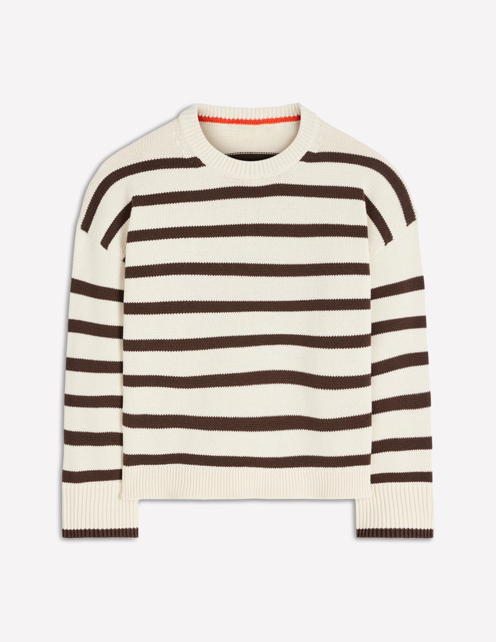 Lucy Relaxed Cotton Jumper-Ivory, Brown