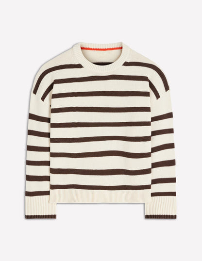 Lucy Relaxed Cotton Jumper-Ivory, Brown-5