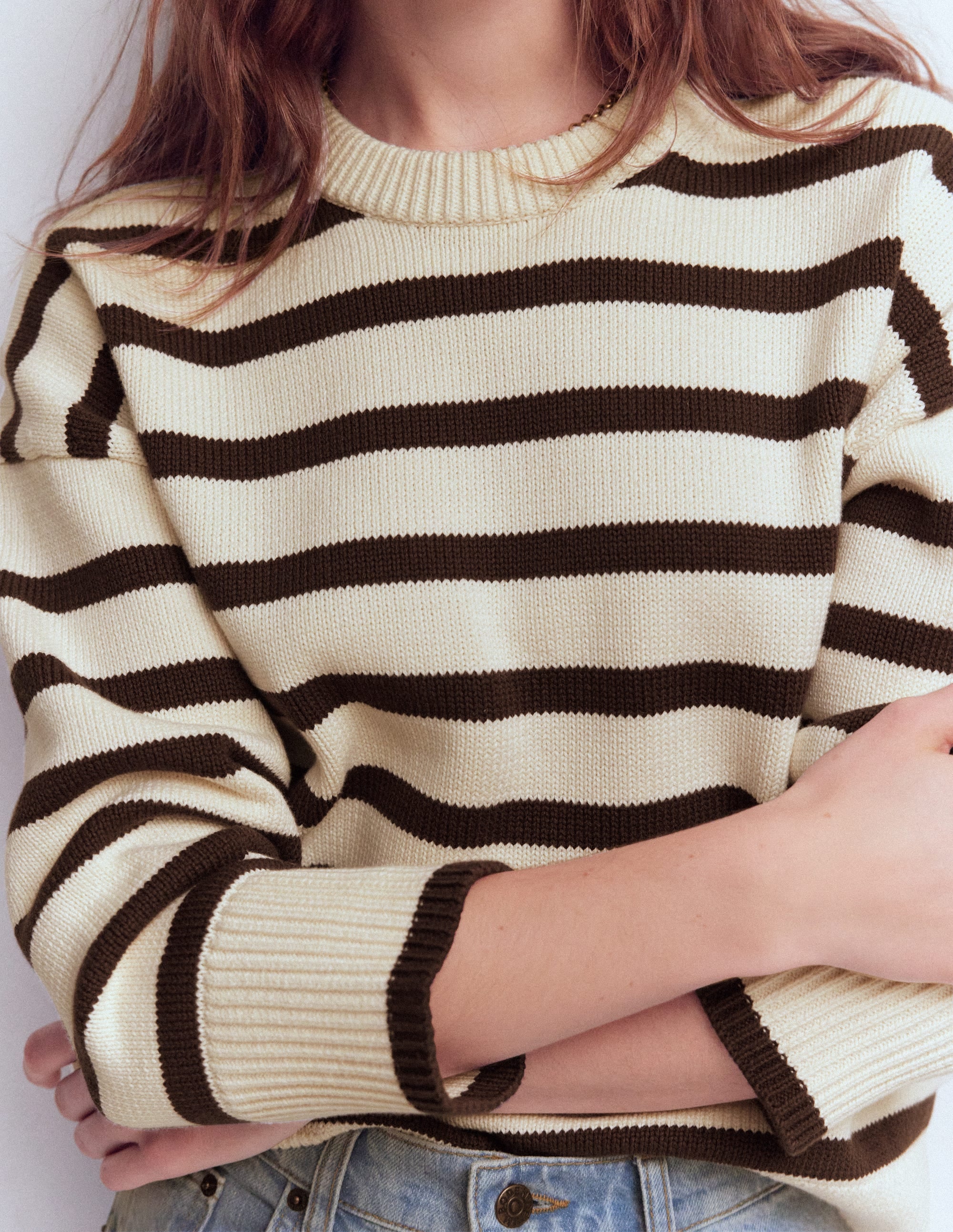 Lucy Relaxed Cotton Jumper-Ivory, Brown - Image 2