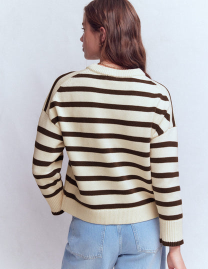 Lucy Relaxed Cotton Jumper-Ivory, Brown-3