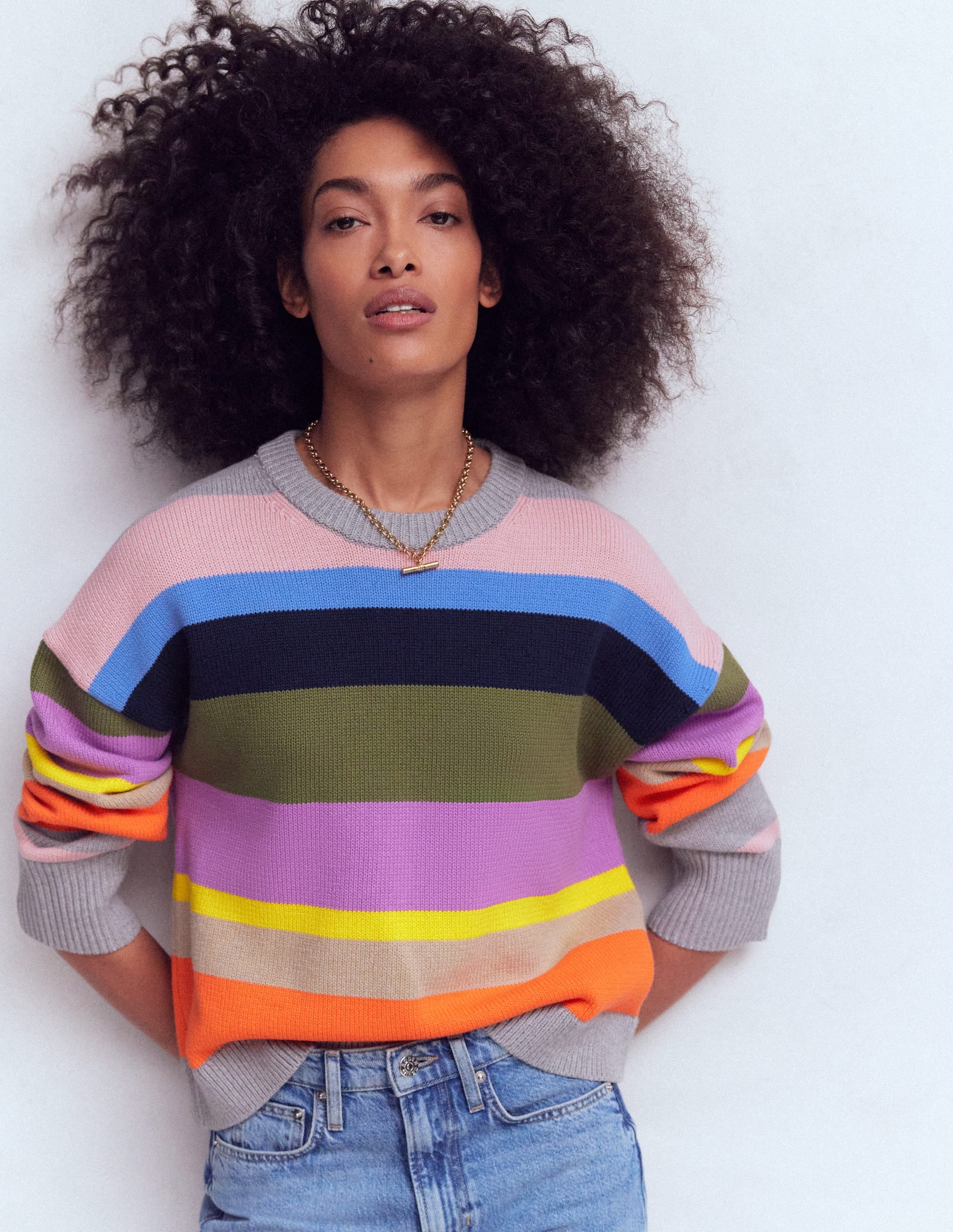 Lucy Relaxed Cotton Jumper-Mutli, Rainbow - Image 1