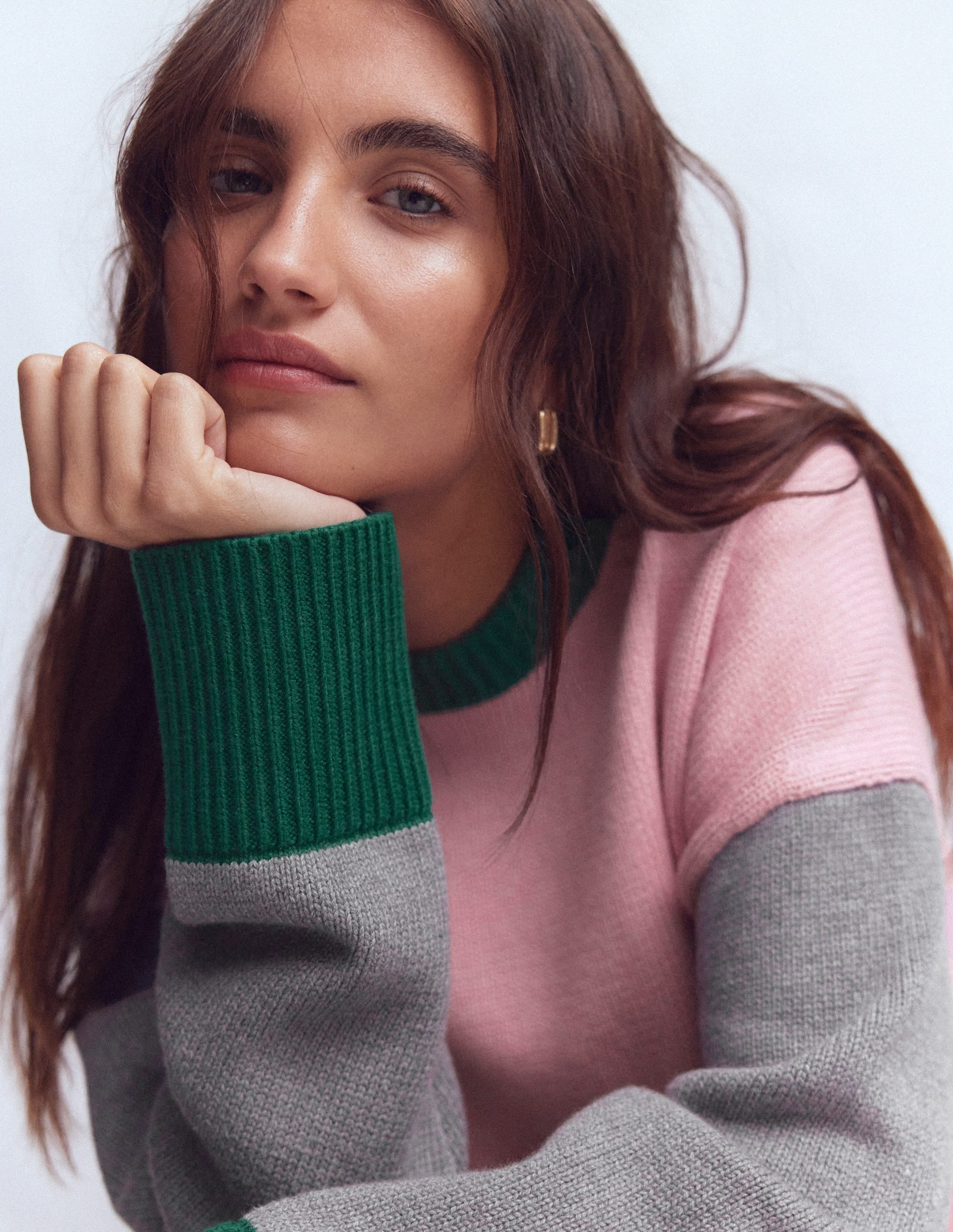 Lucy Relaxed Cotton Jumper-Pink, Grey, Green - Image 2
