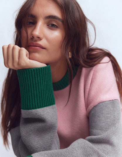 Lucy Relaxed Cotton Jumper-Pink, Grey, Green-2