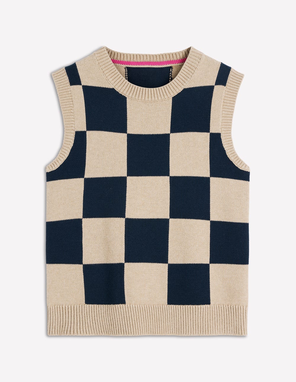 Lucy Cotton Tank-Camel / Navy Check